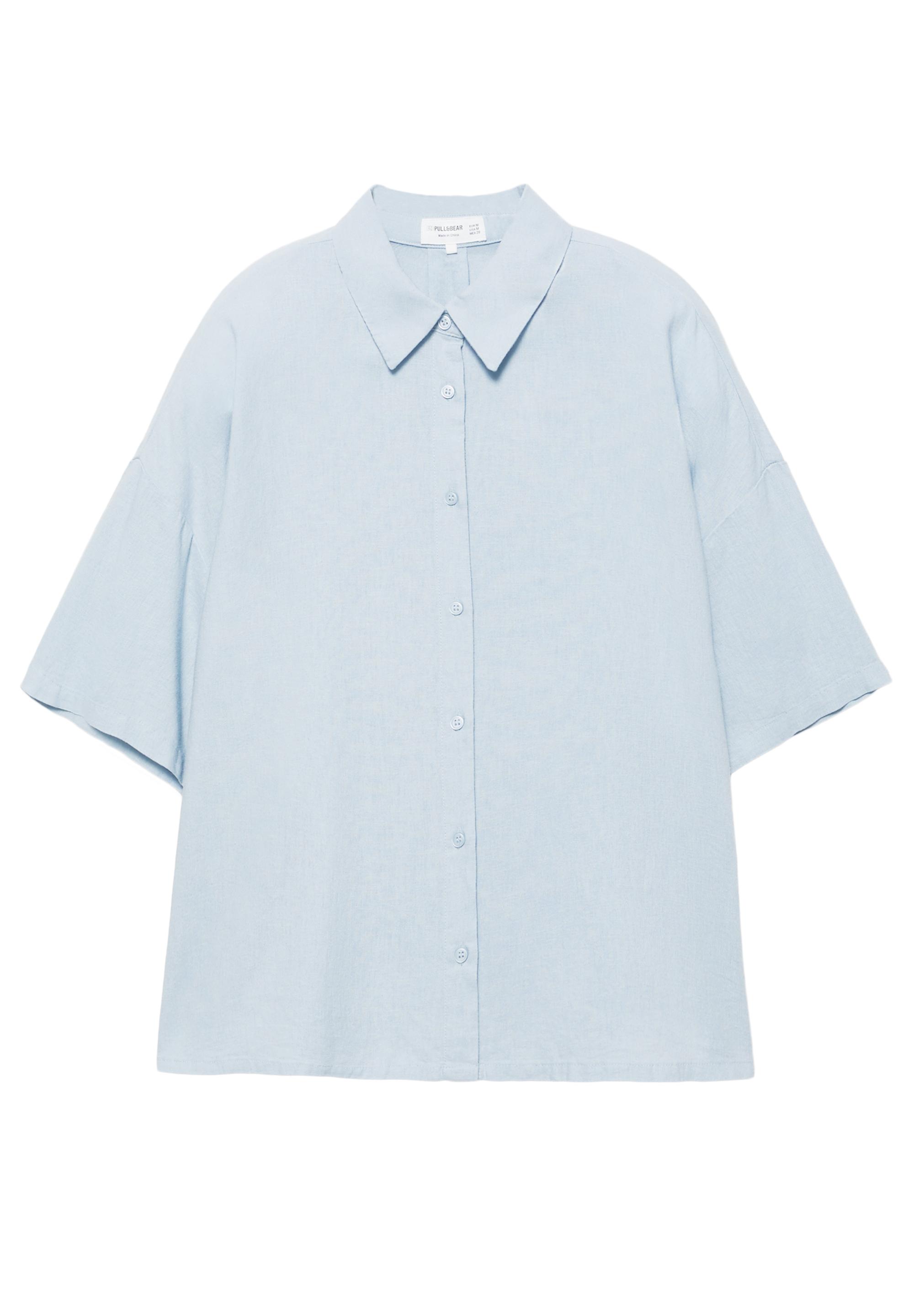 Short sleeve linen blend shirt — Sky blue