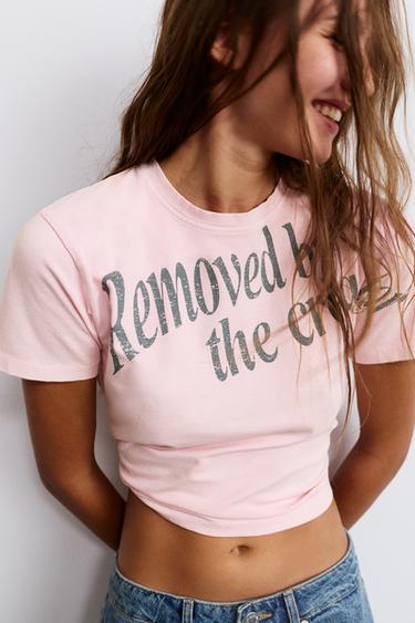 T-shirt with graphic and slogan — Pink/White 1
