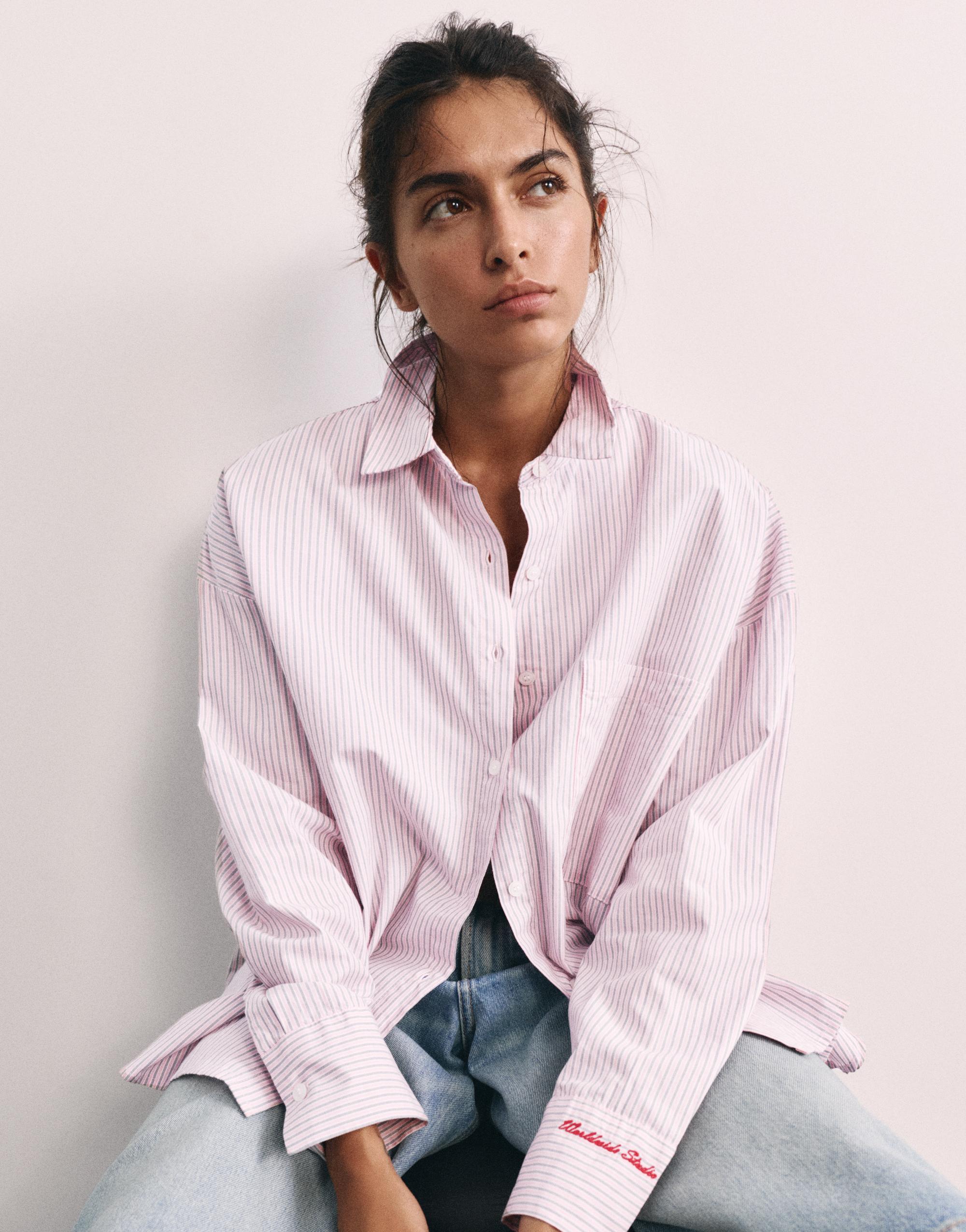 Embroidered striped shirt — Pastel pink