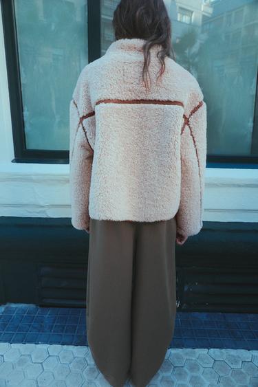 Faux shearling high neck jacket — Ecru 3