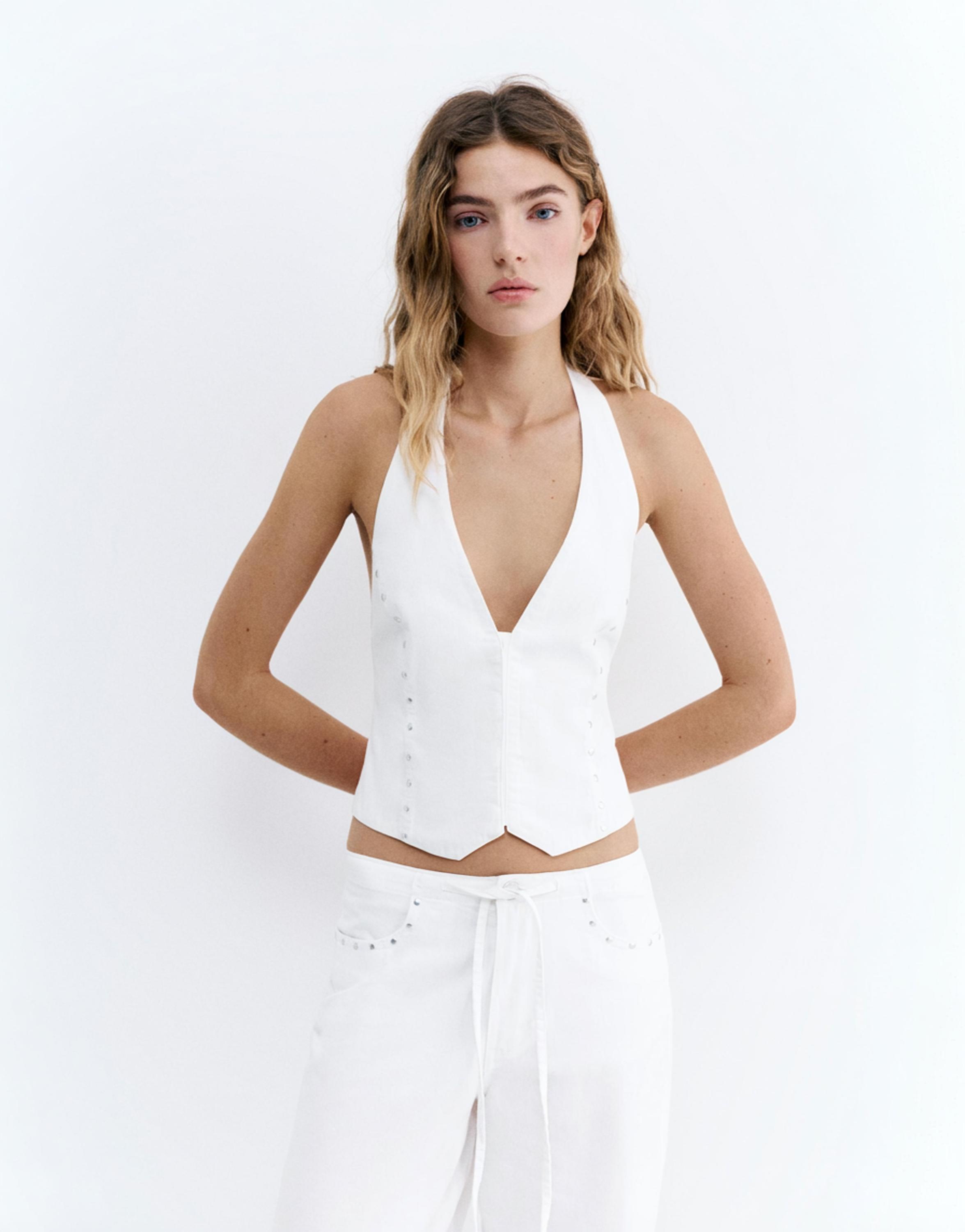 White studded halter top — White