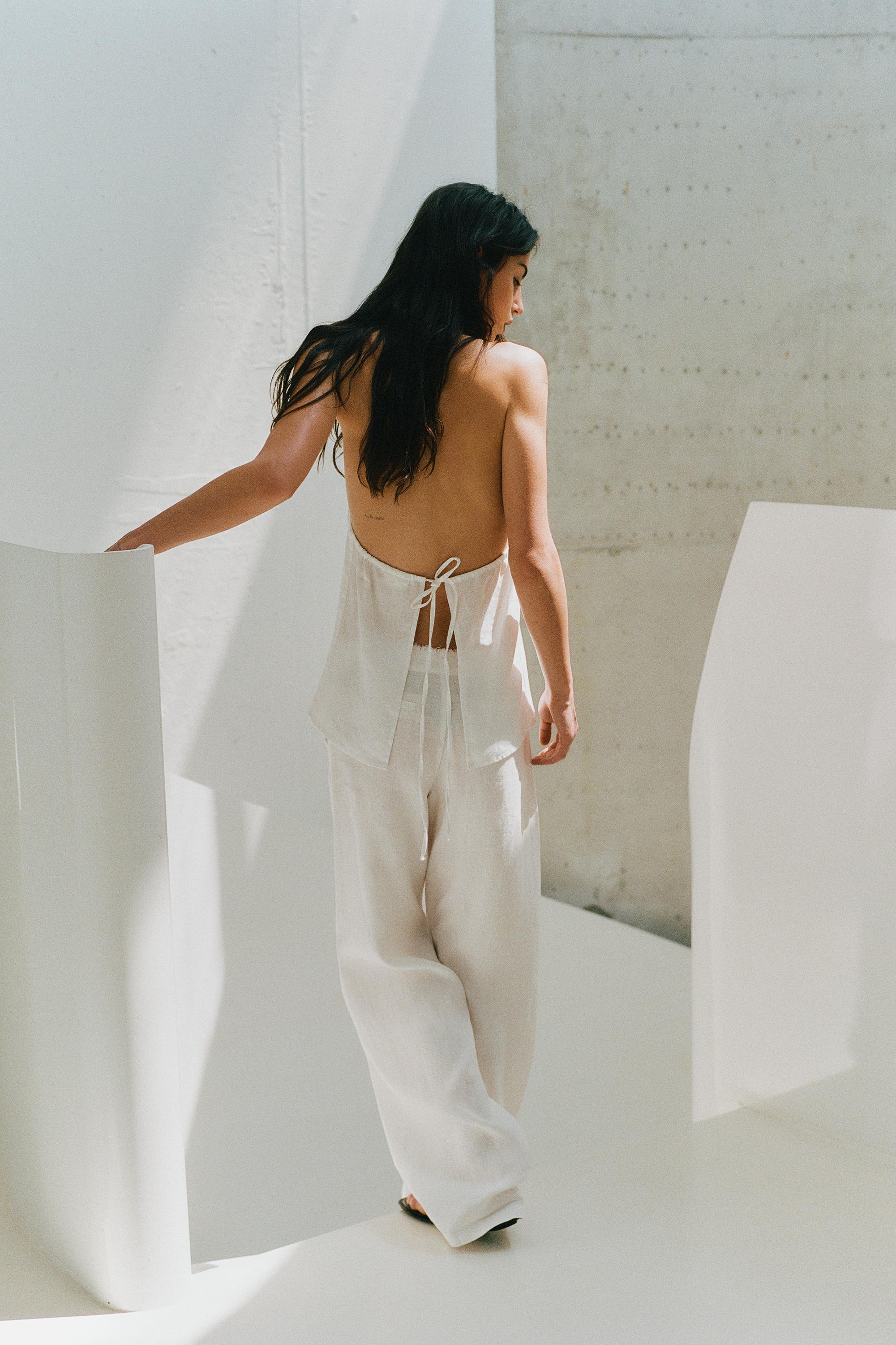 100% linen trousers — White