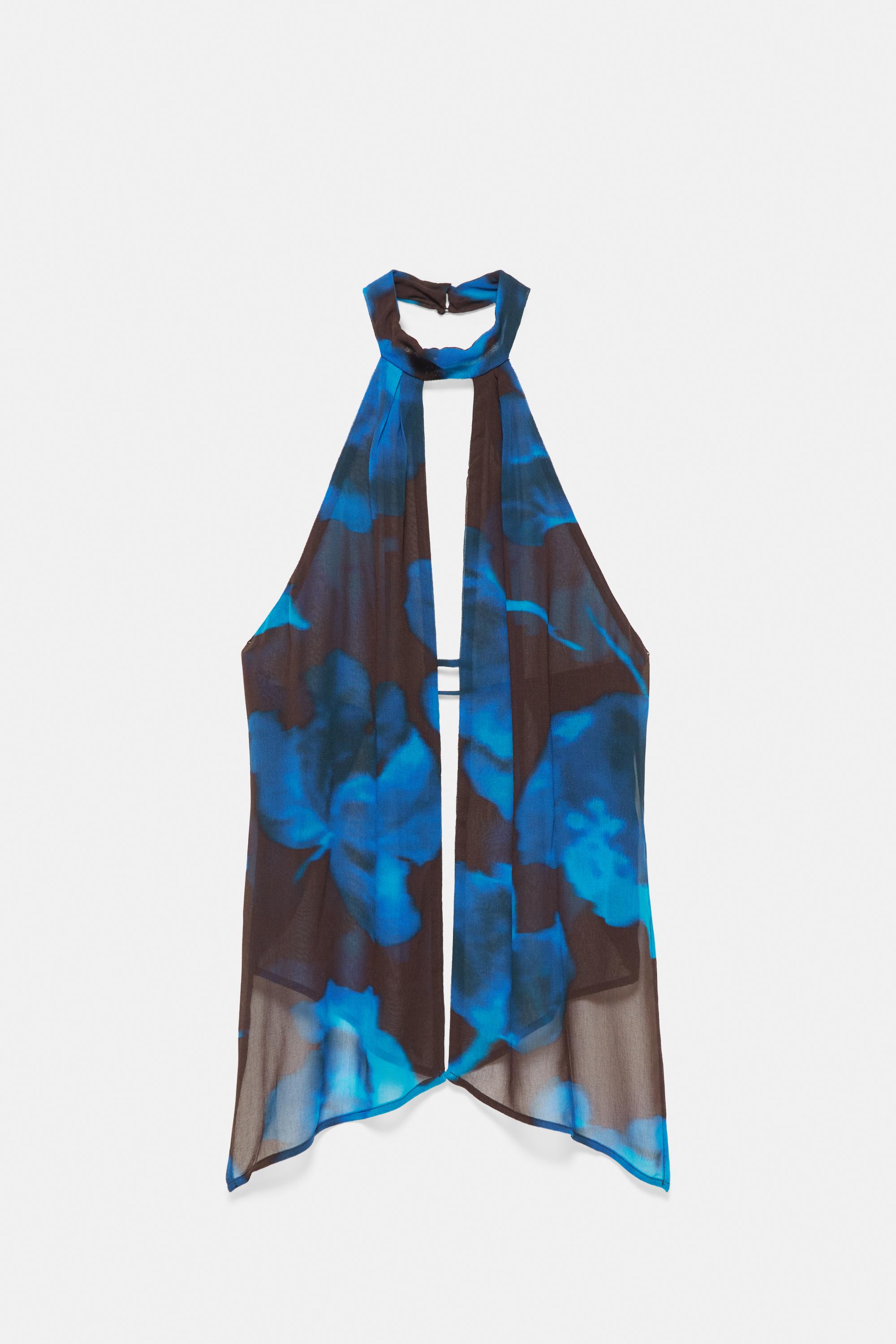 Floral halter top — Brown/Blue