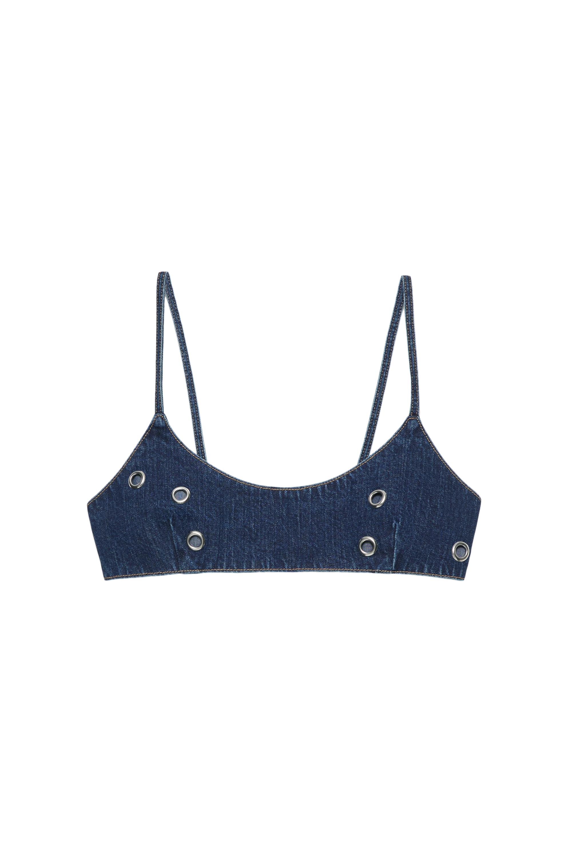 Kuşgözü detaylı denim top