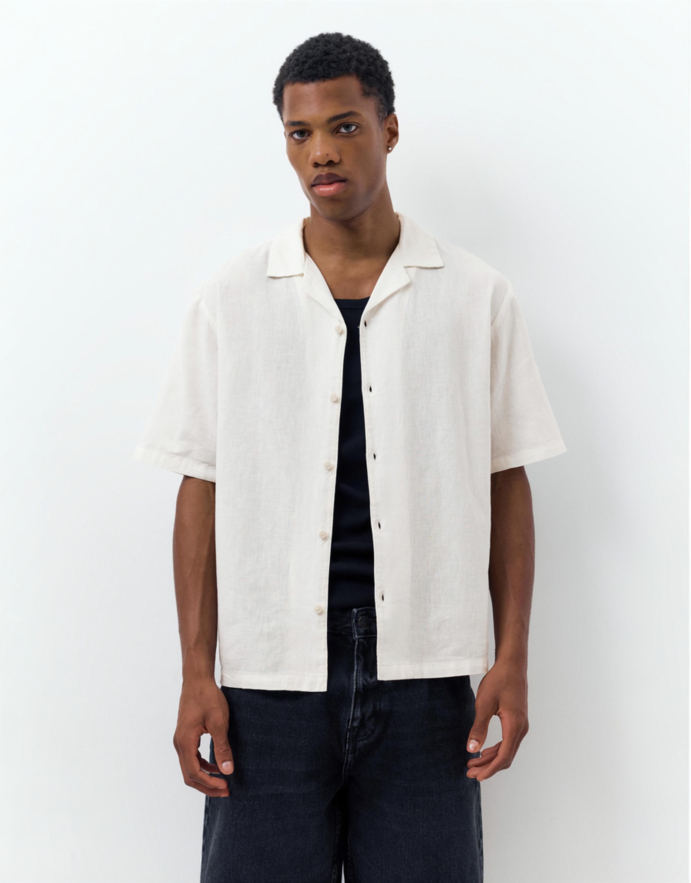 Short sleeve linen blend shirt — Off white