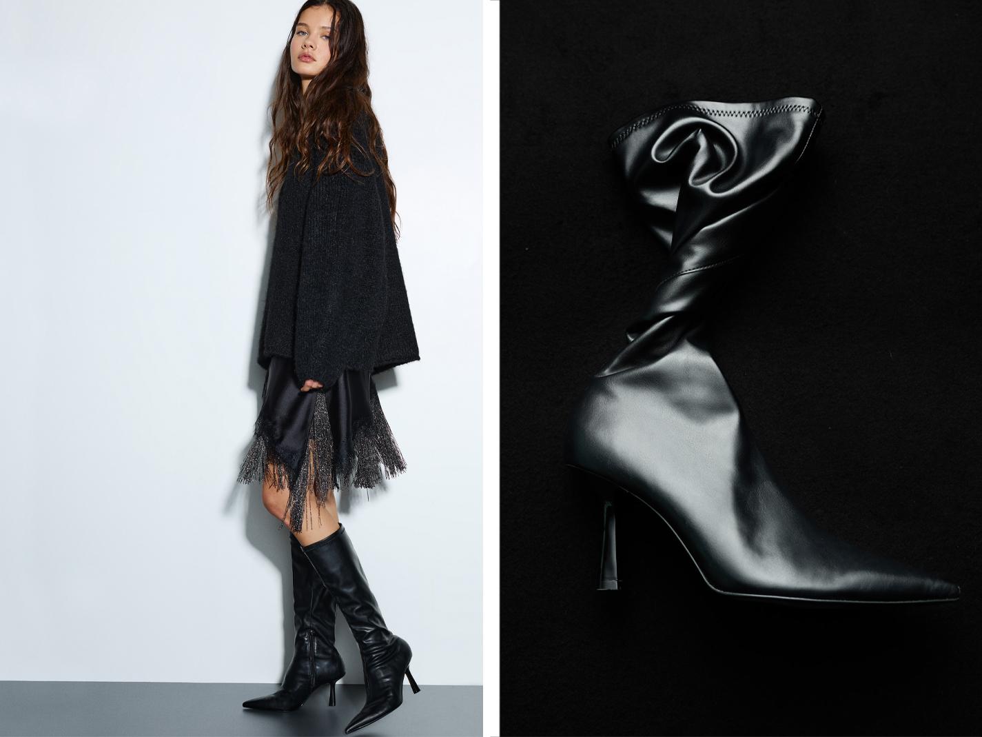 Stretch high-heel knee-high boots — Black