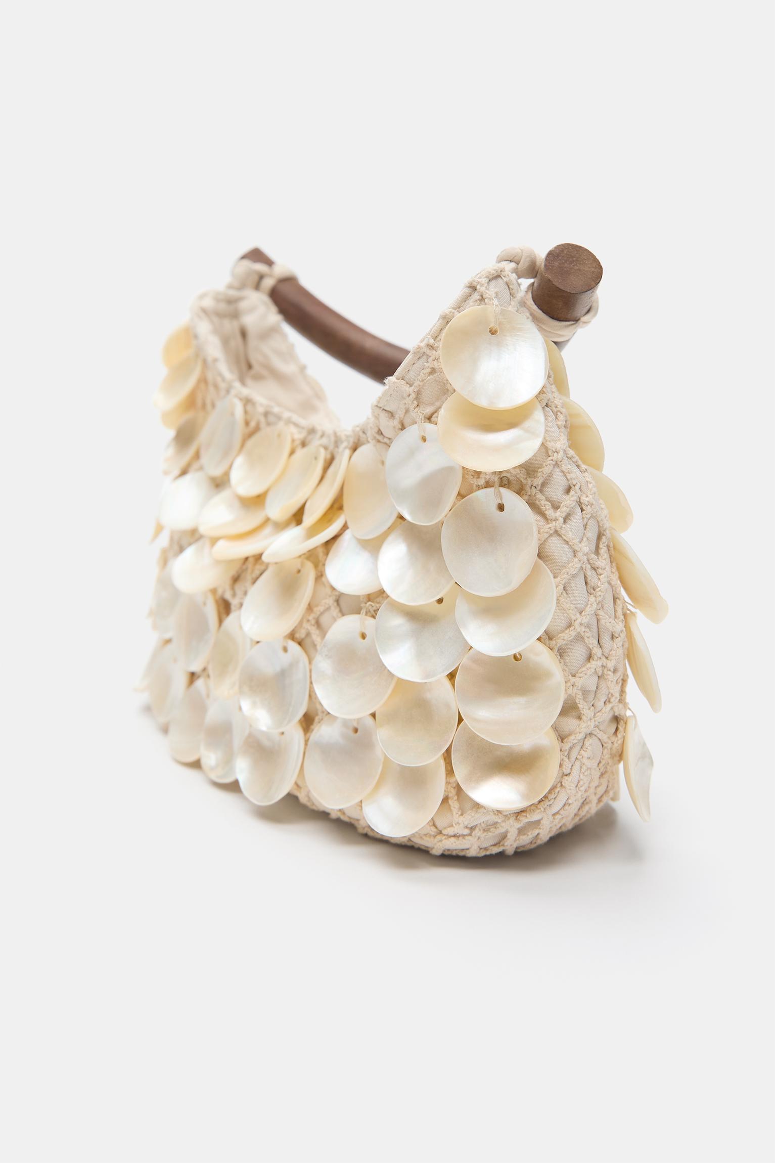 Beaded handbag — Ecru