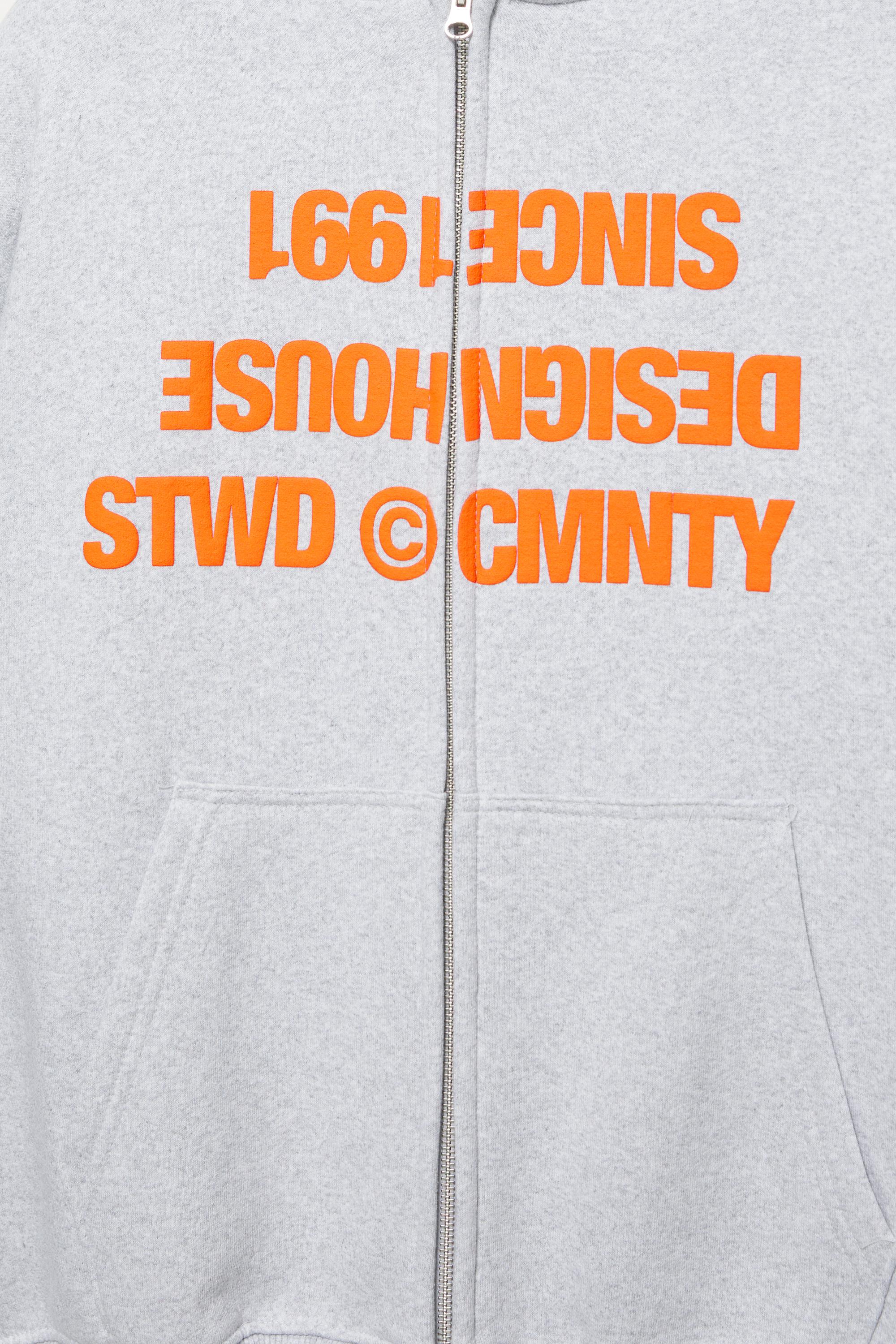 Kapüşonlu fermuarlı yazılı sweatshirt - Görsel 5