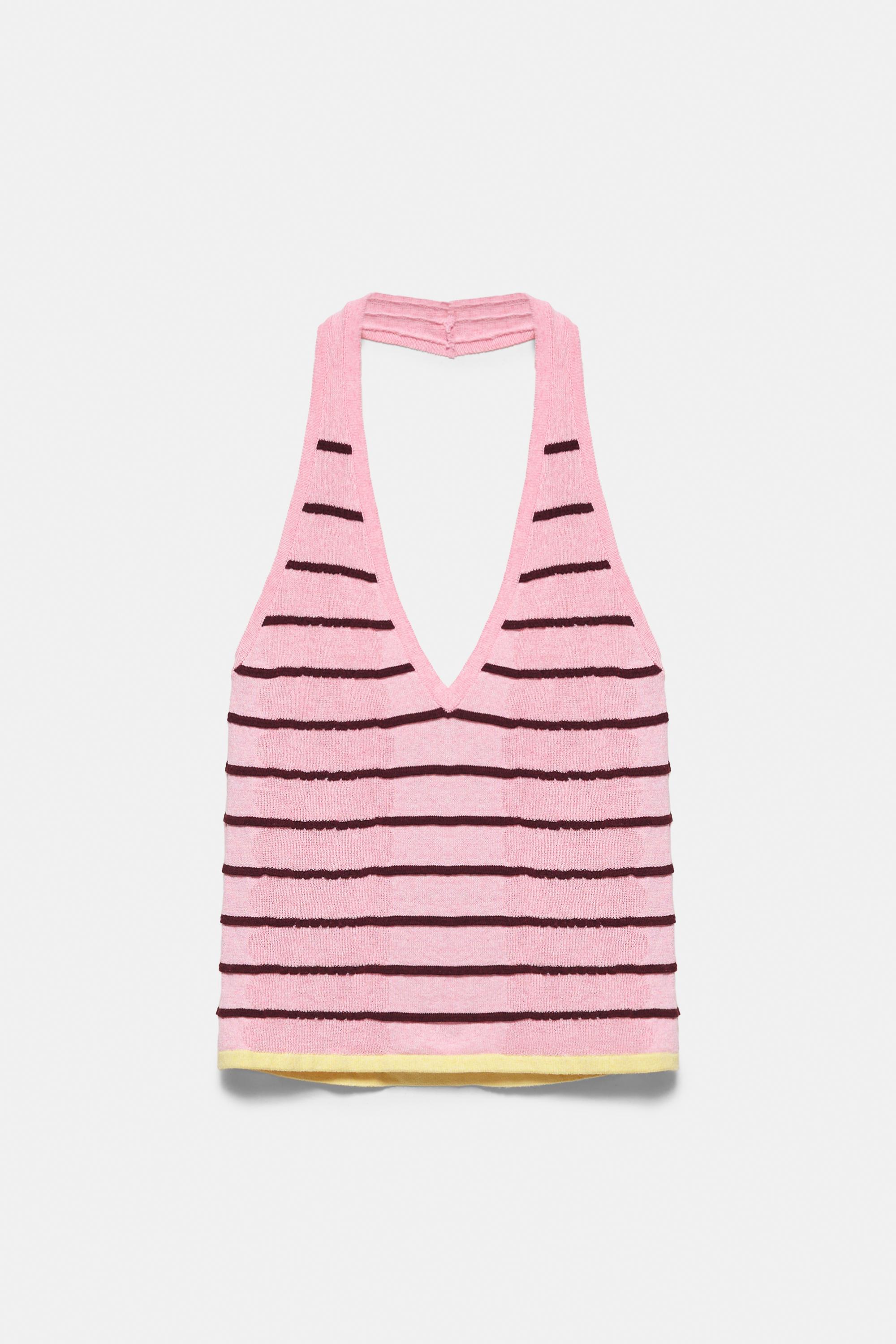 Striped knit halter top — Pink