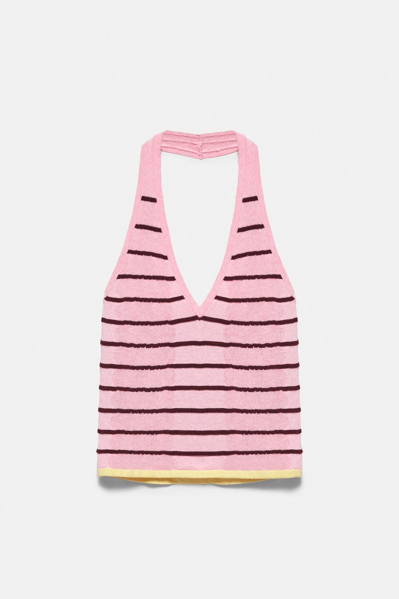 Striped knit halter top — Pink