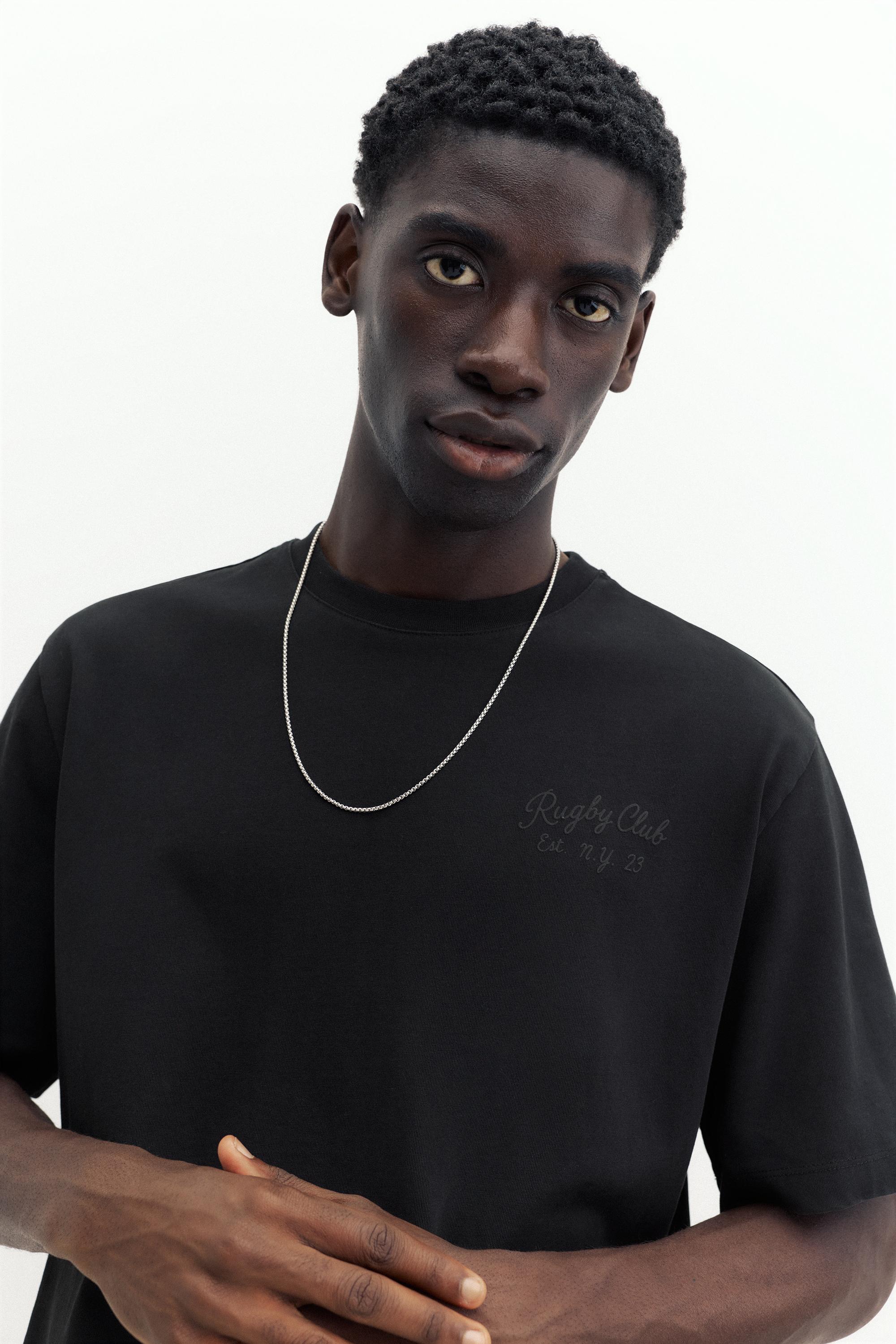 Regular fit embroidered T-shirt — Black