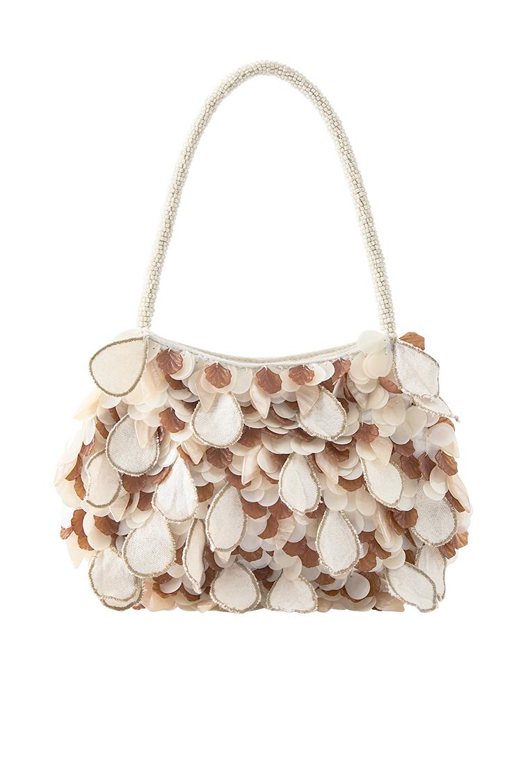 Beaded shoulder bag — Ecru