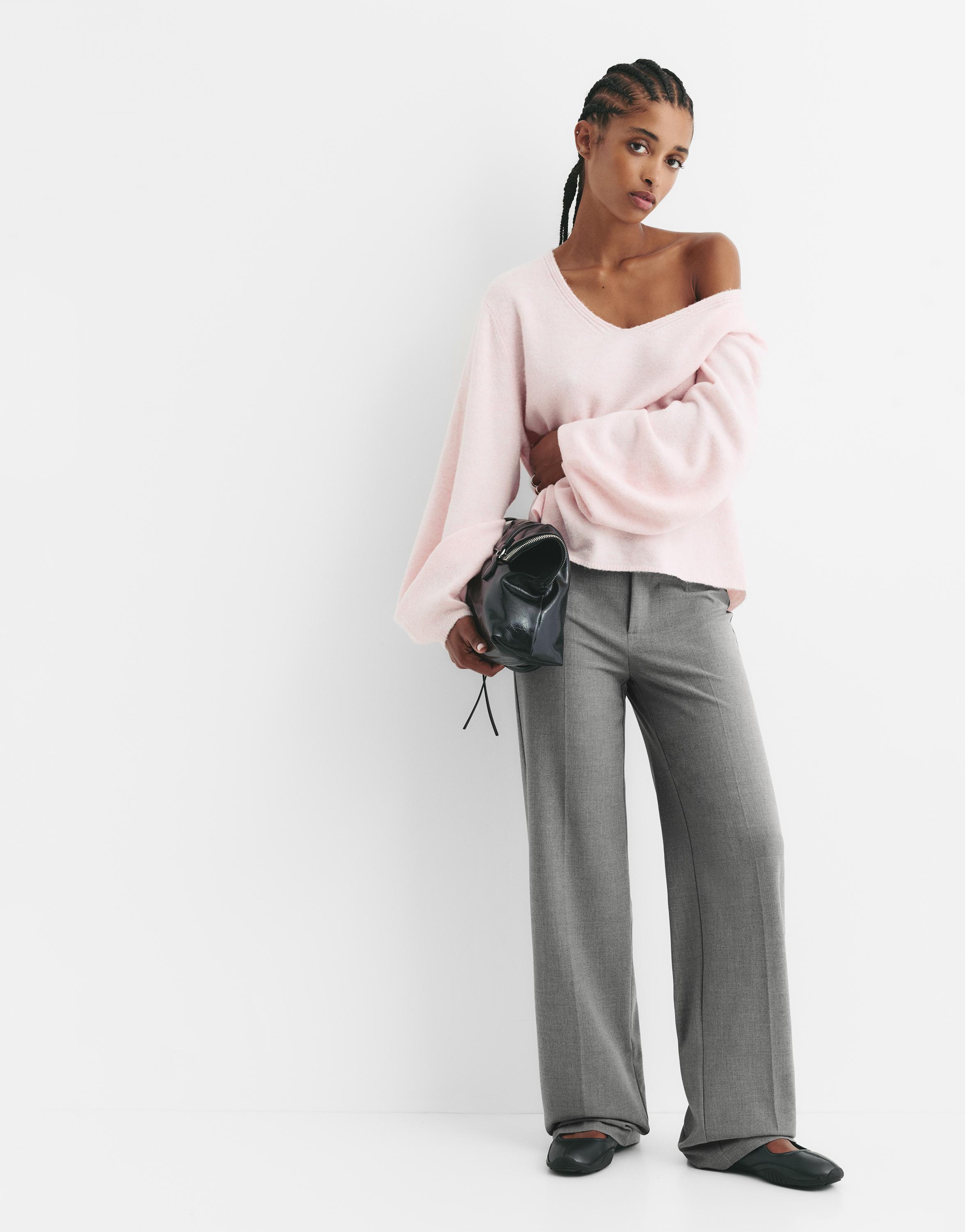 Straight-leg darted trousers — Medium grey