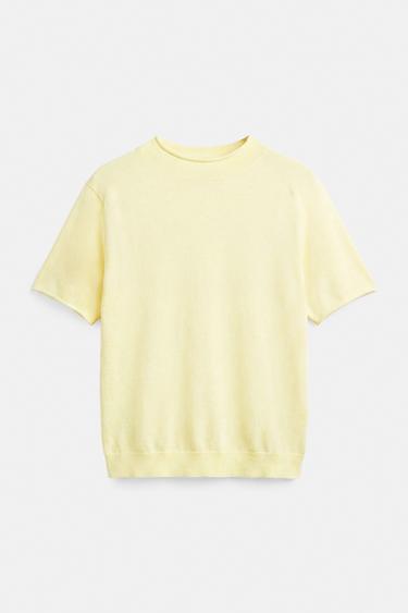 Fine knit short sleeve T-shirt — Yellow 5