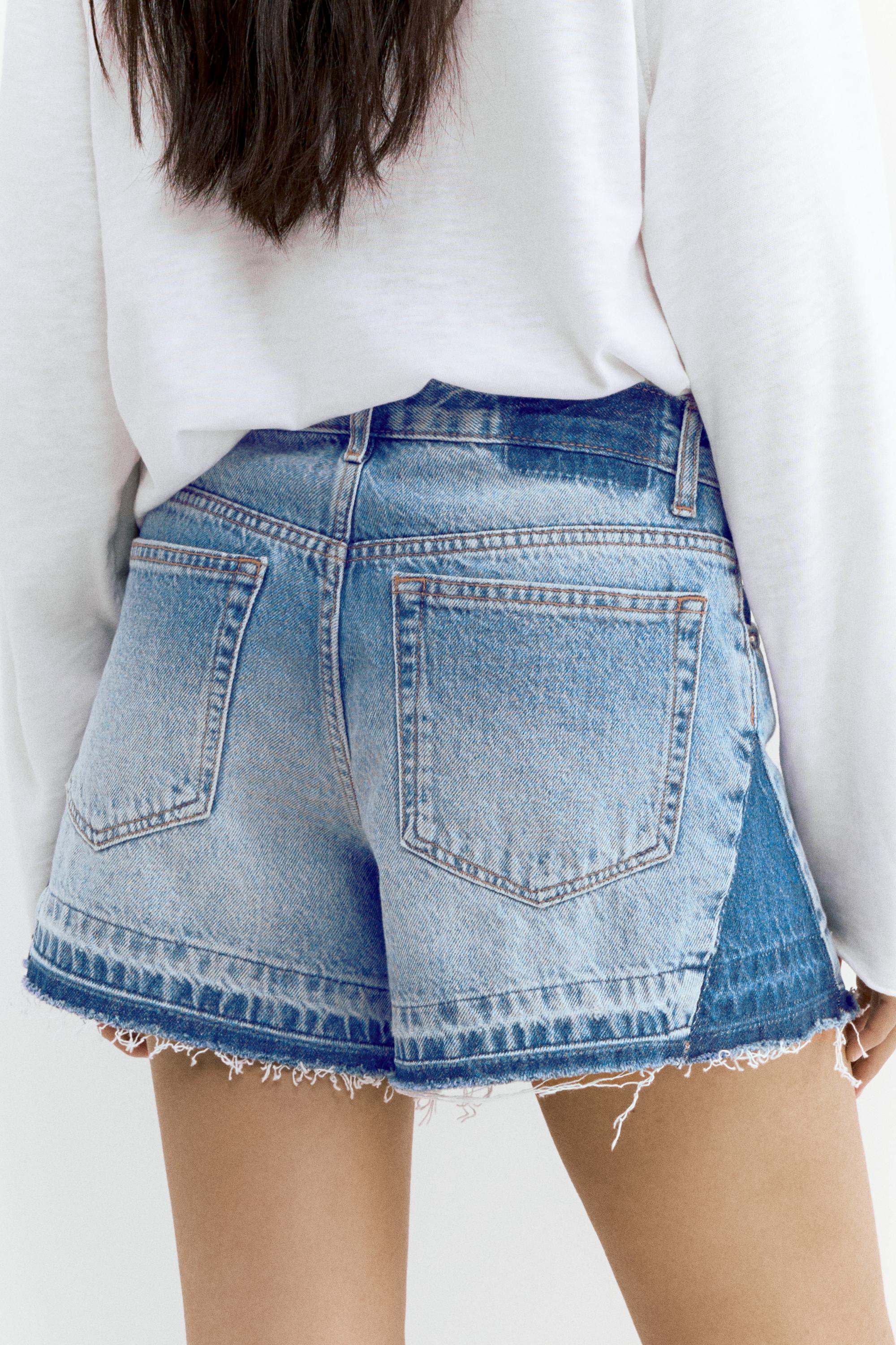 Patchwork denim Bermuda shorts — Medium blue
