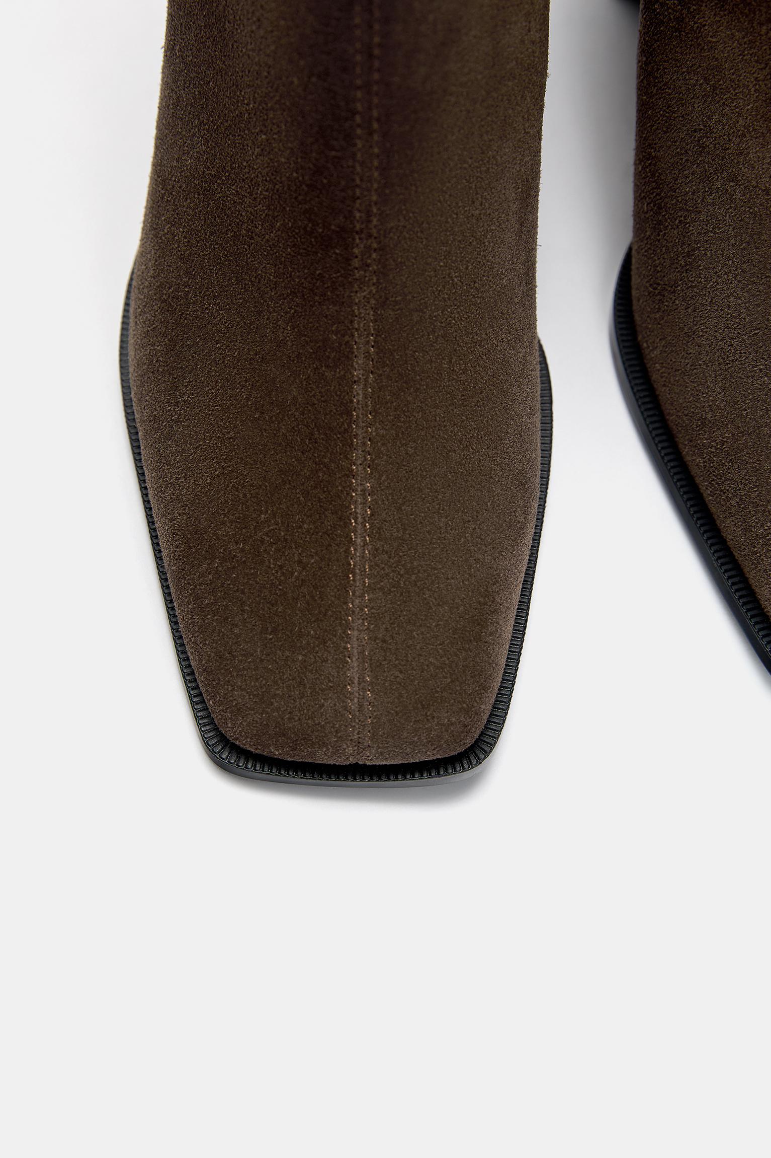 Leather high-heel ankle boots — Taupe