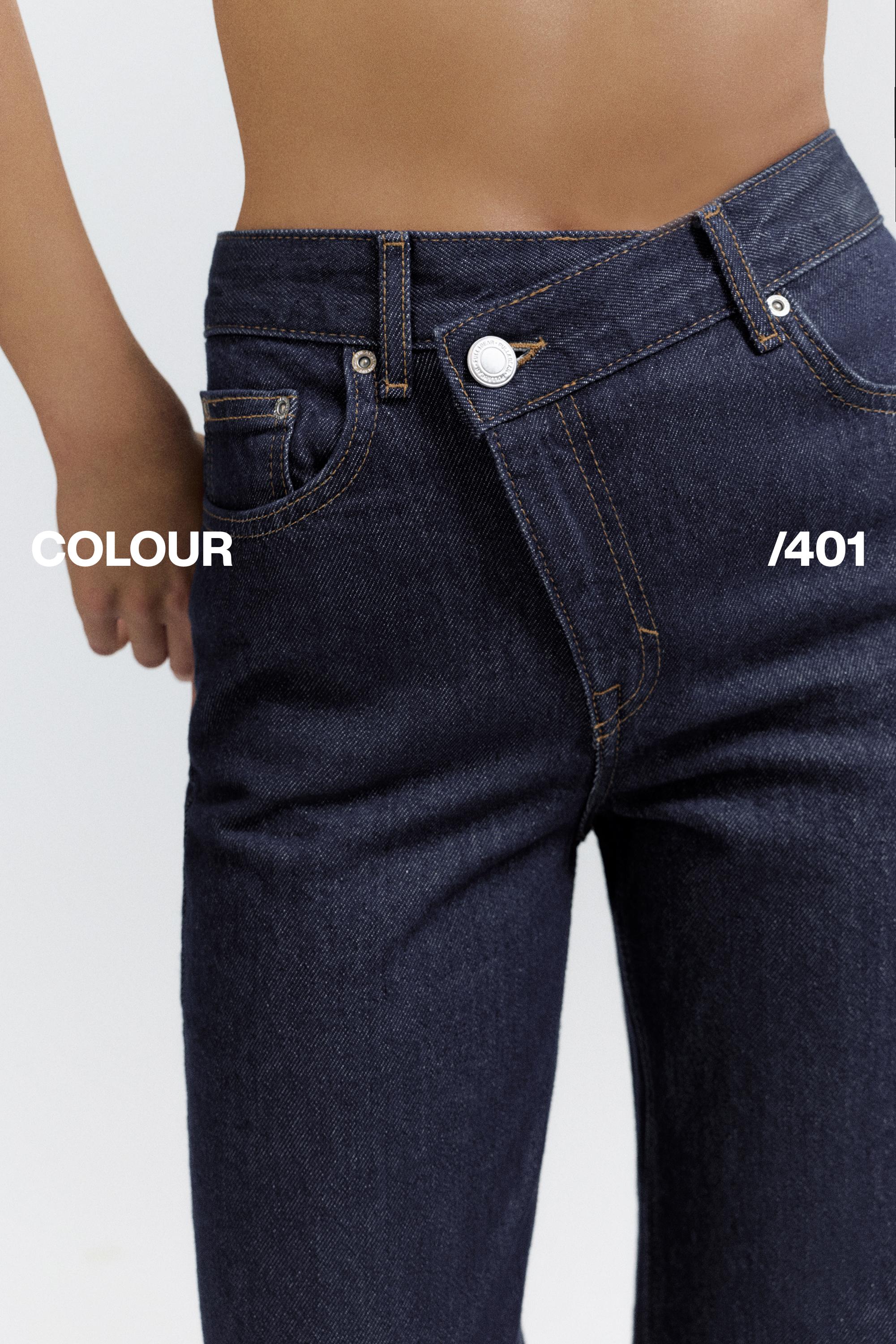 Straight-leg jeans with crossover waistband — Navy