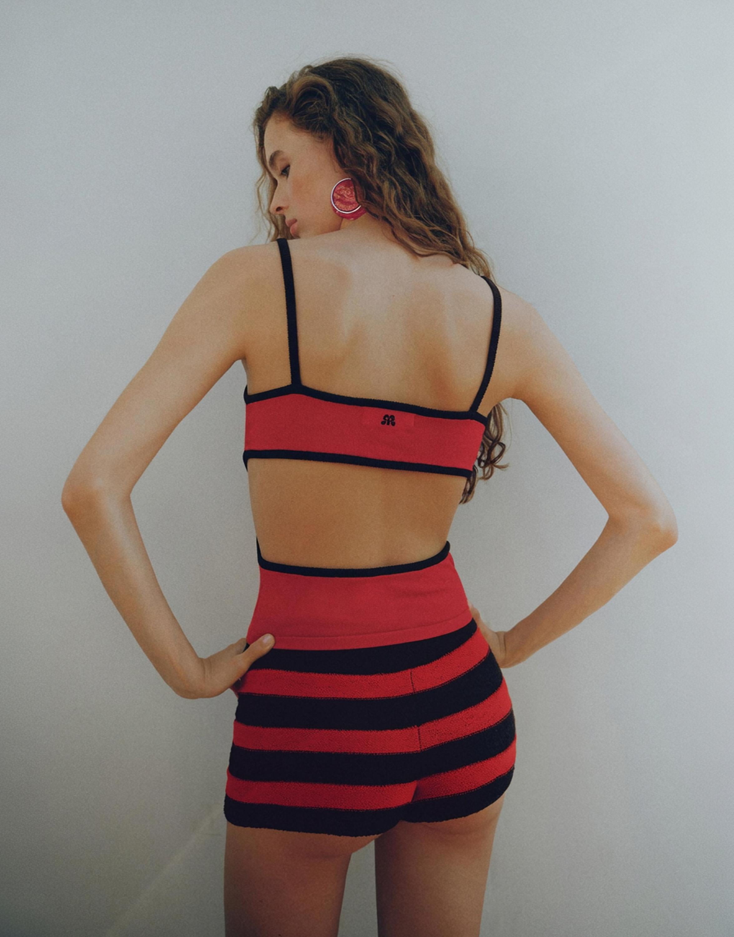 Red strappy cut-out top — Red