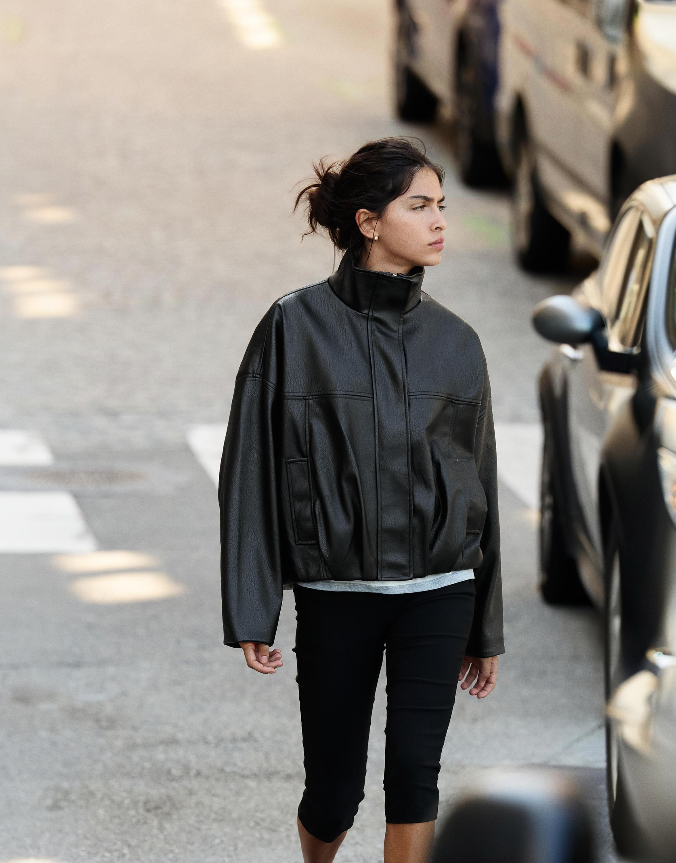 Leather effect balloon jacket — Black