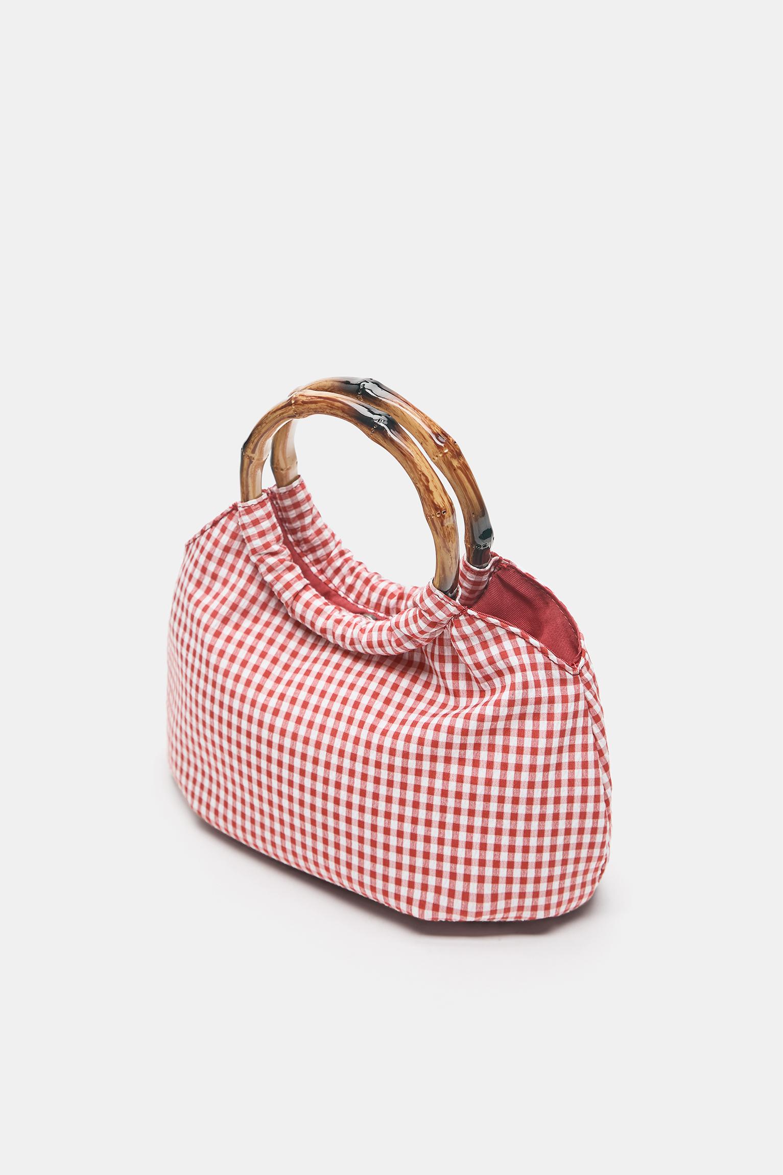 Gingham print handbag — Red