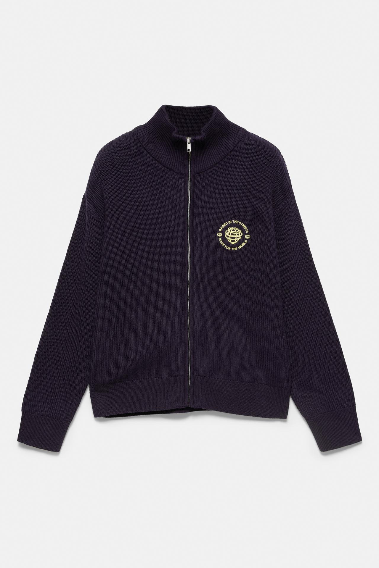 Embroidered zip cardigan — Dark blue