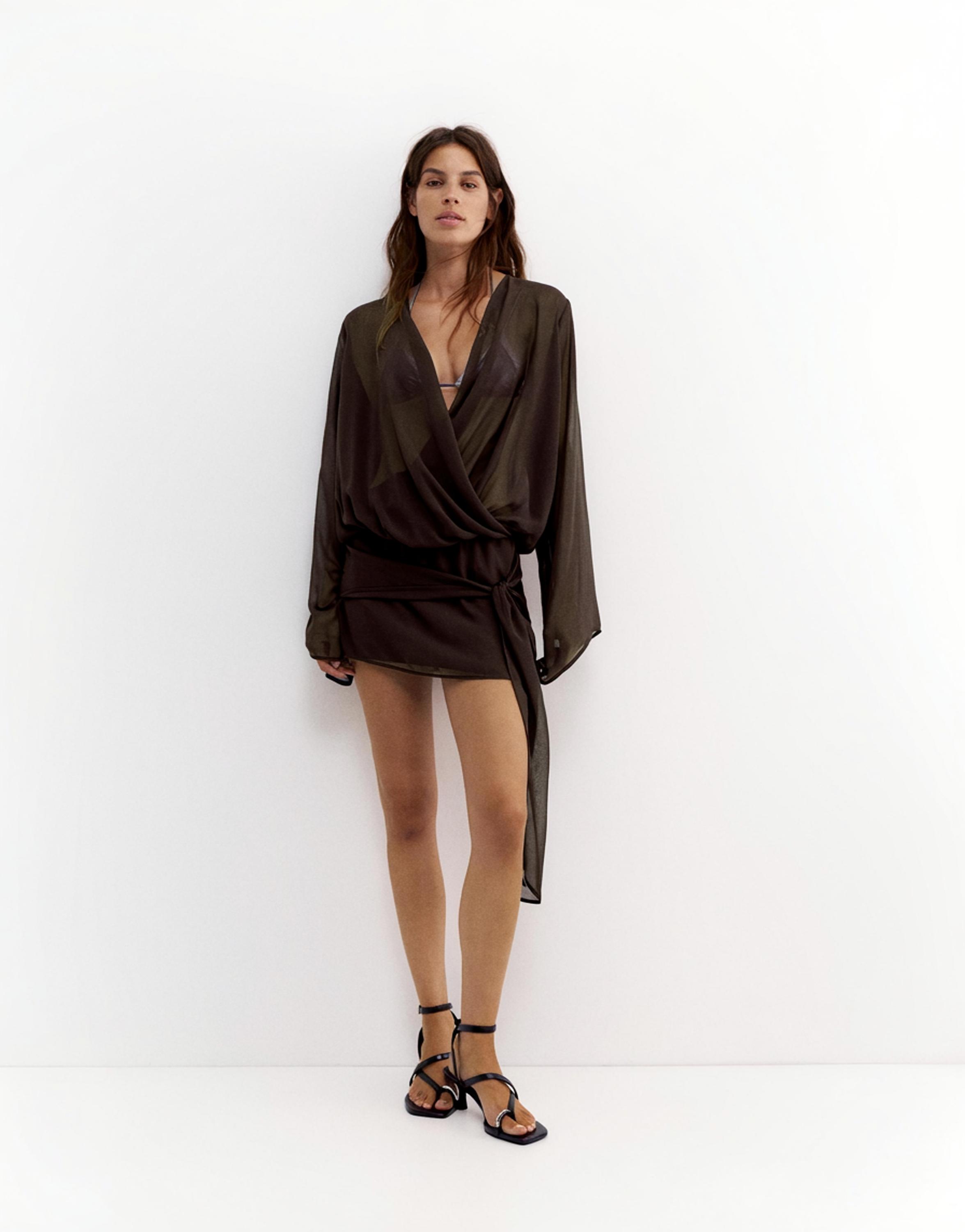 Draped wrap dress — Brown
