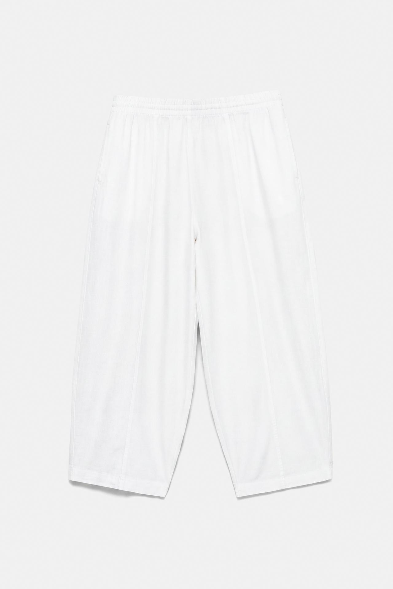 Linen blend barrel trousers — White