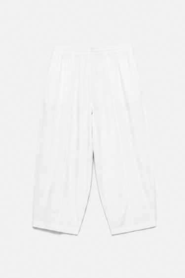 Linen blend barrel trousers — White 7