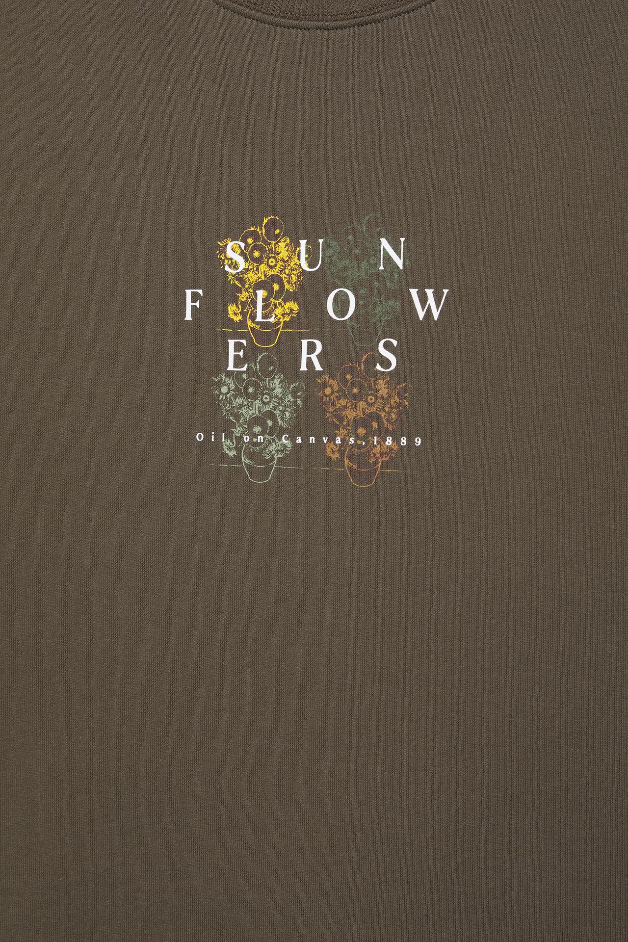 Short sleeve Sunflowers Van Gogh sweatshirt — Brown