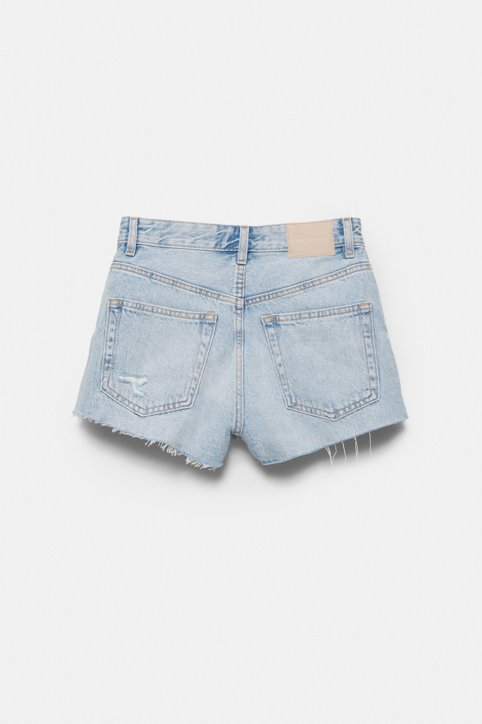 Mom fit yırtık denim şort - Görsel 3