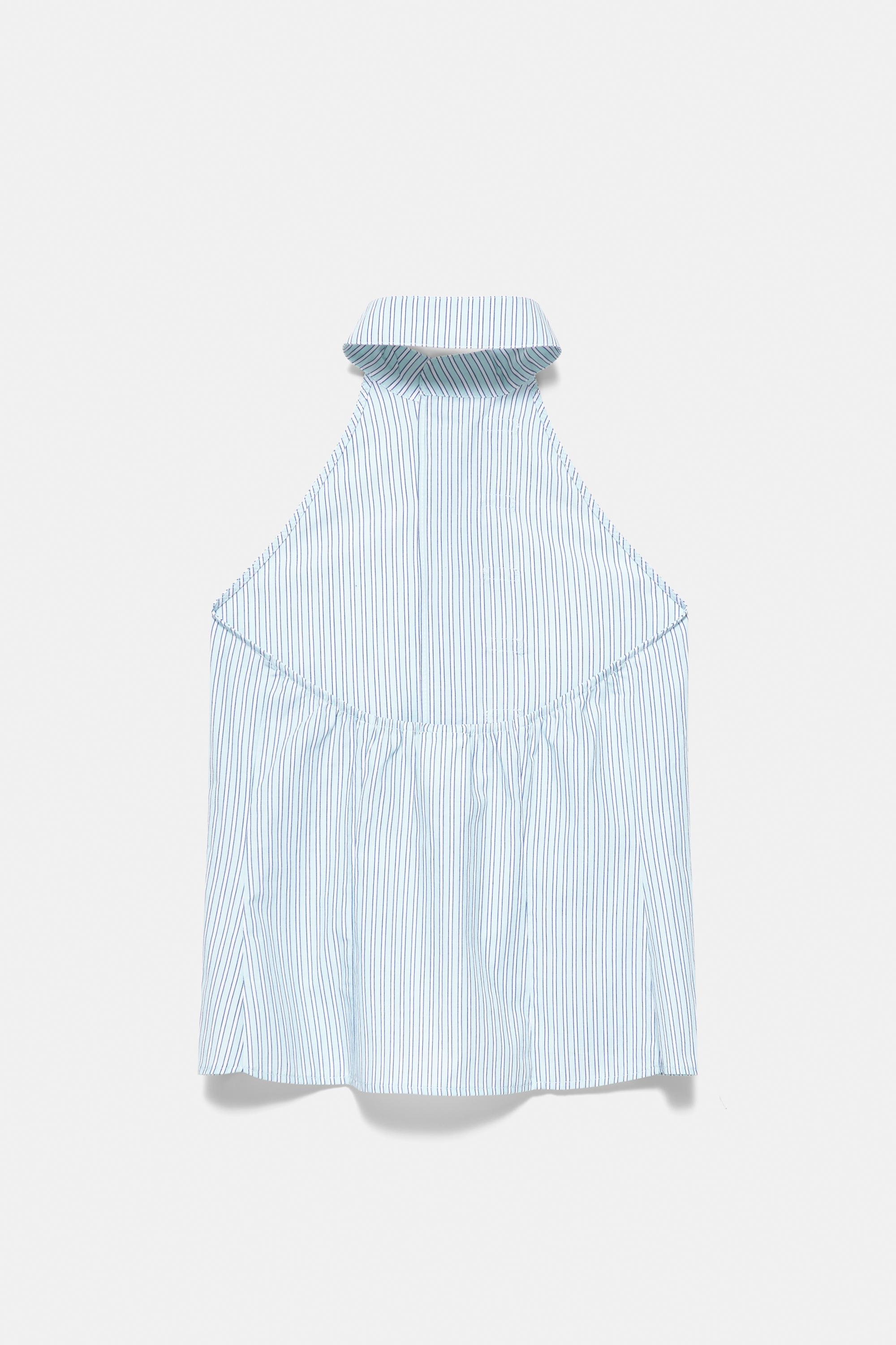 Striped halter toggle top — Water blue