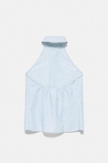 Striped halter frog fastening top — Water blue 8