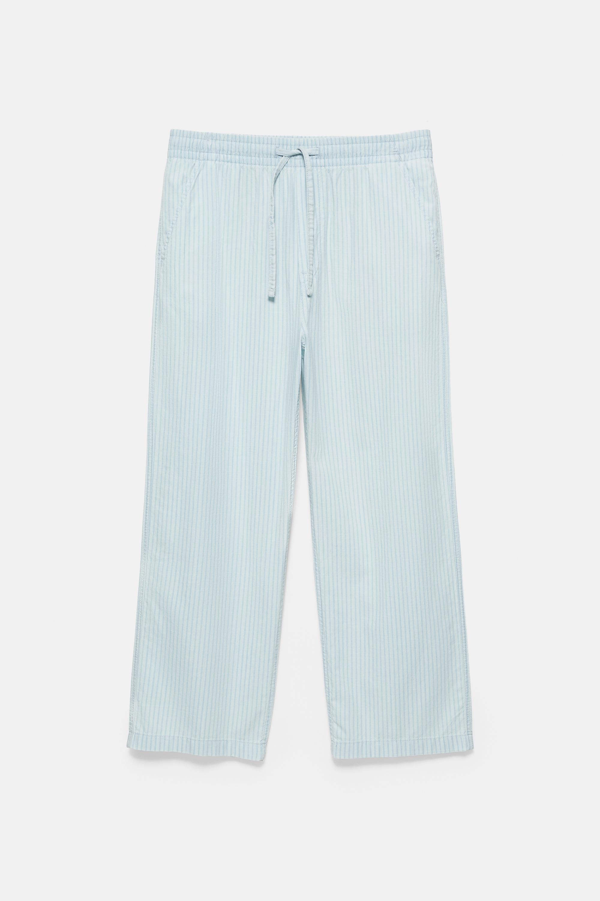 Striped pyjama-style trousers — Pale indigo
