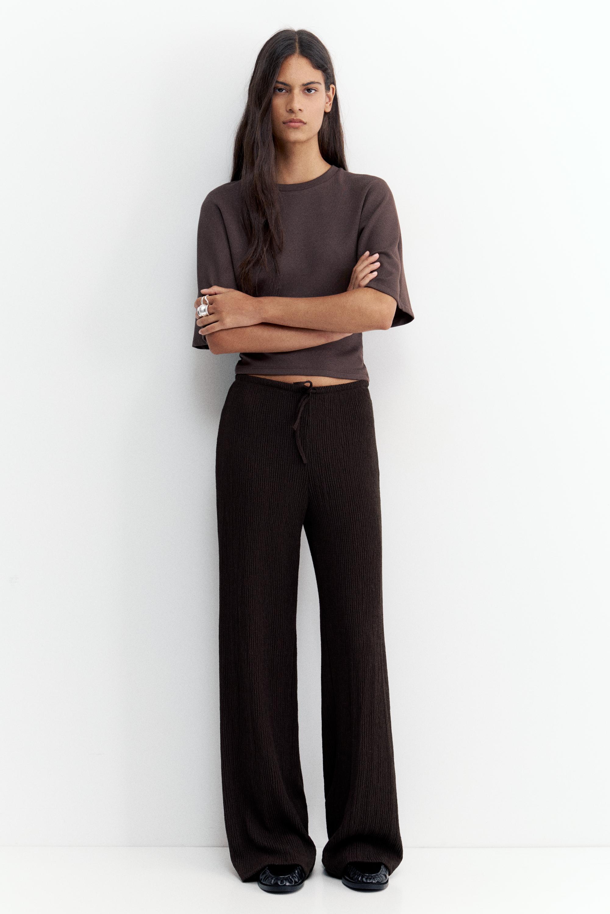 Wide-leg crepe trousers — Brown