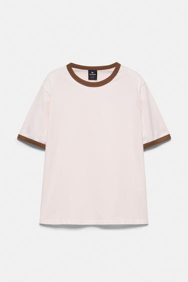 Contrast trim T-shirt — Pink 5