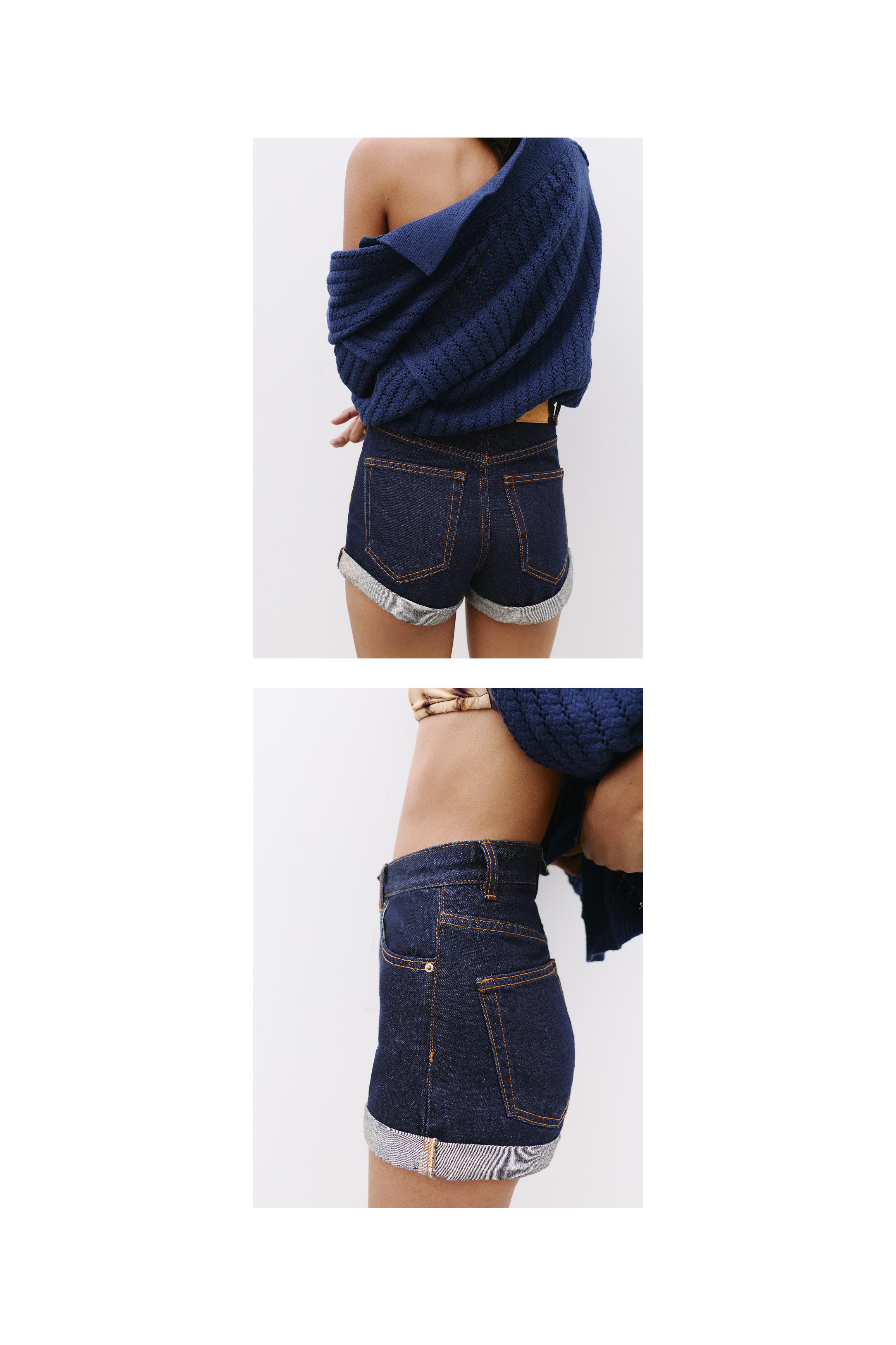 Denim mom fit shorts with turn-up hems — Navy