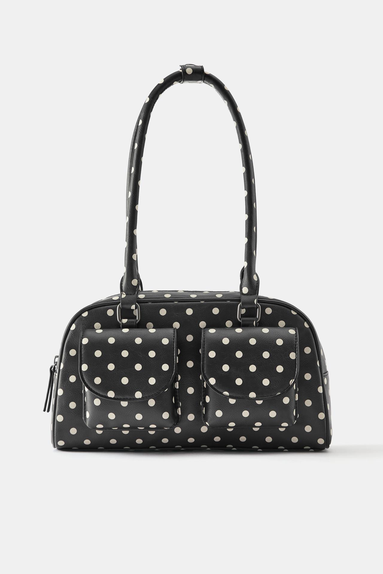 Polka dot multipocket shoulder bag — Black