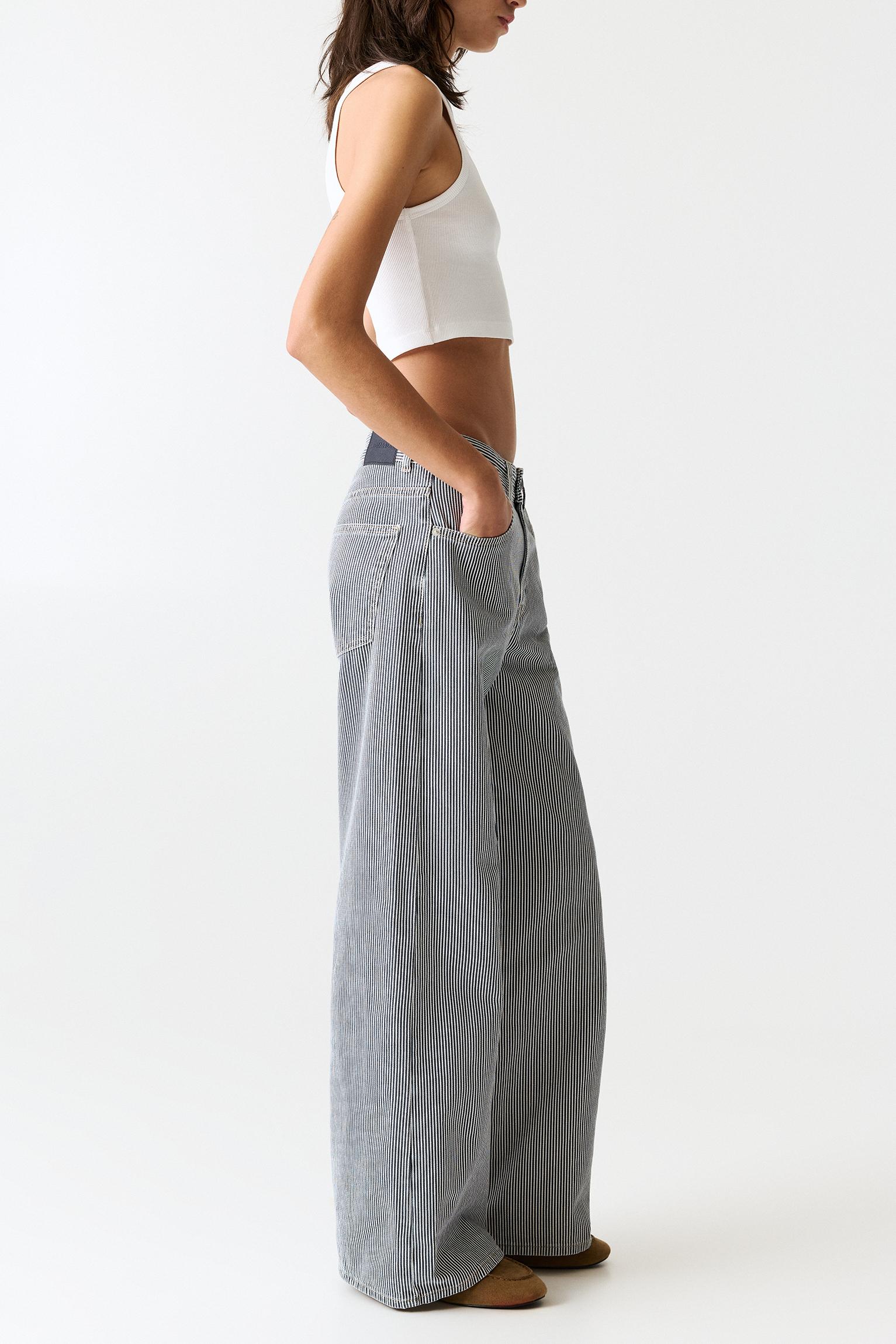 Striped wide-leg jeans - pull\u0026bear