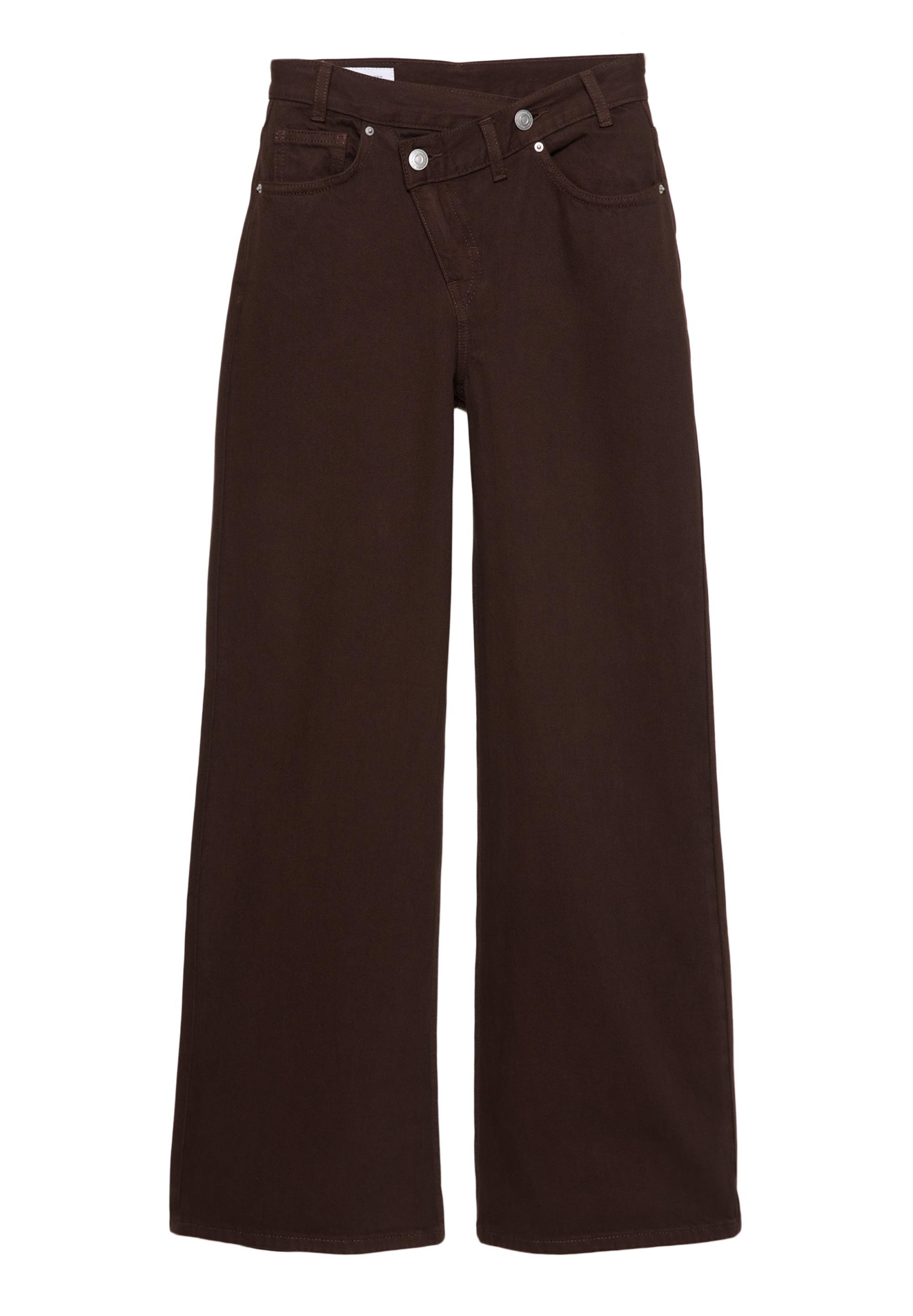 Wide leg jeans with crossover waistband — Brown