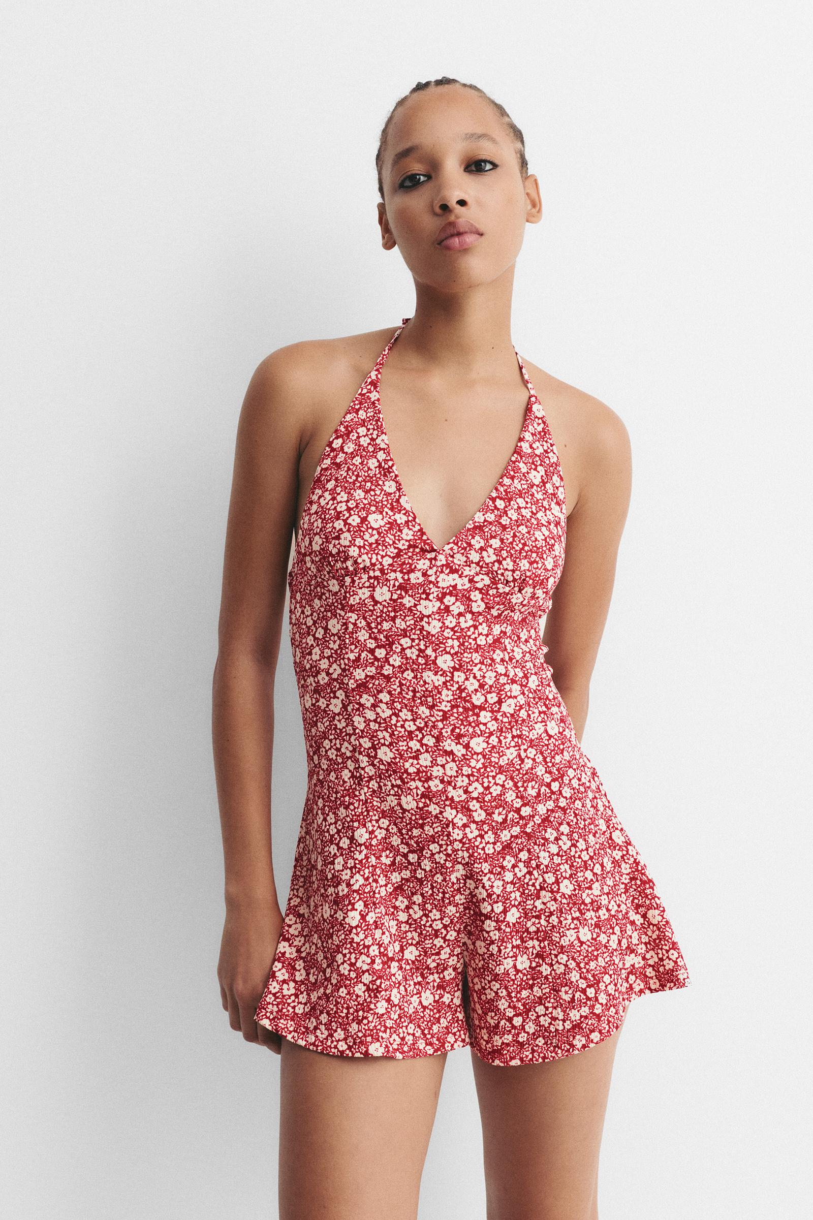 Kurzoverall Mit Blumenprint Und Struktur