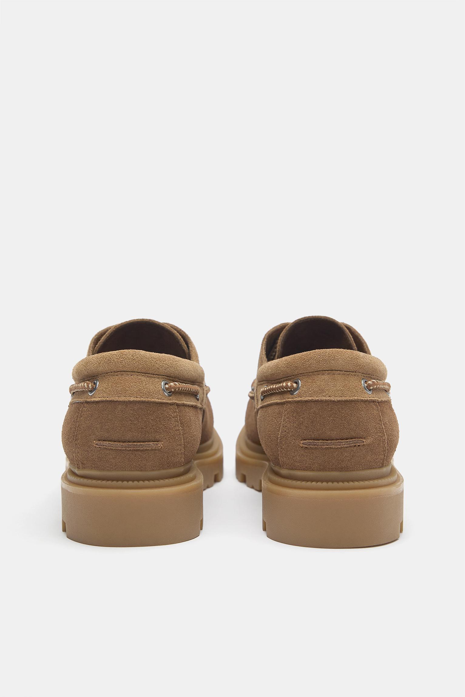 Chunky sole leather boat shoes — Brown