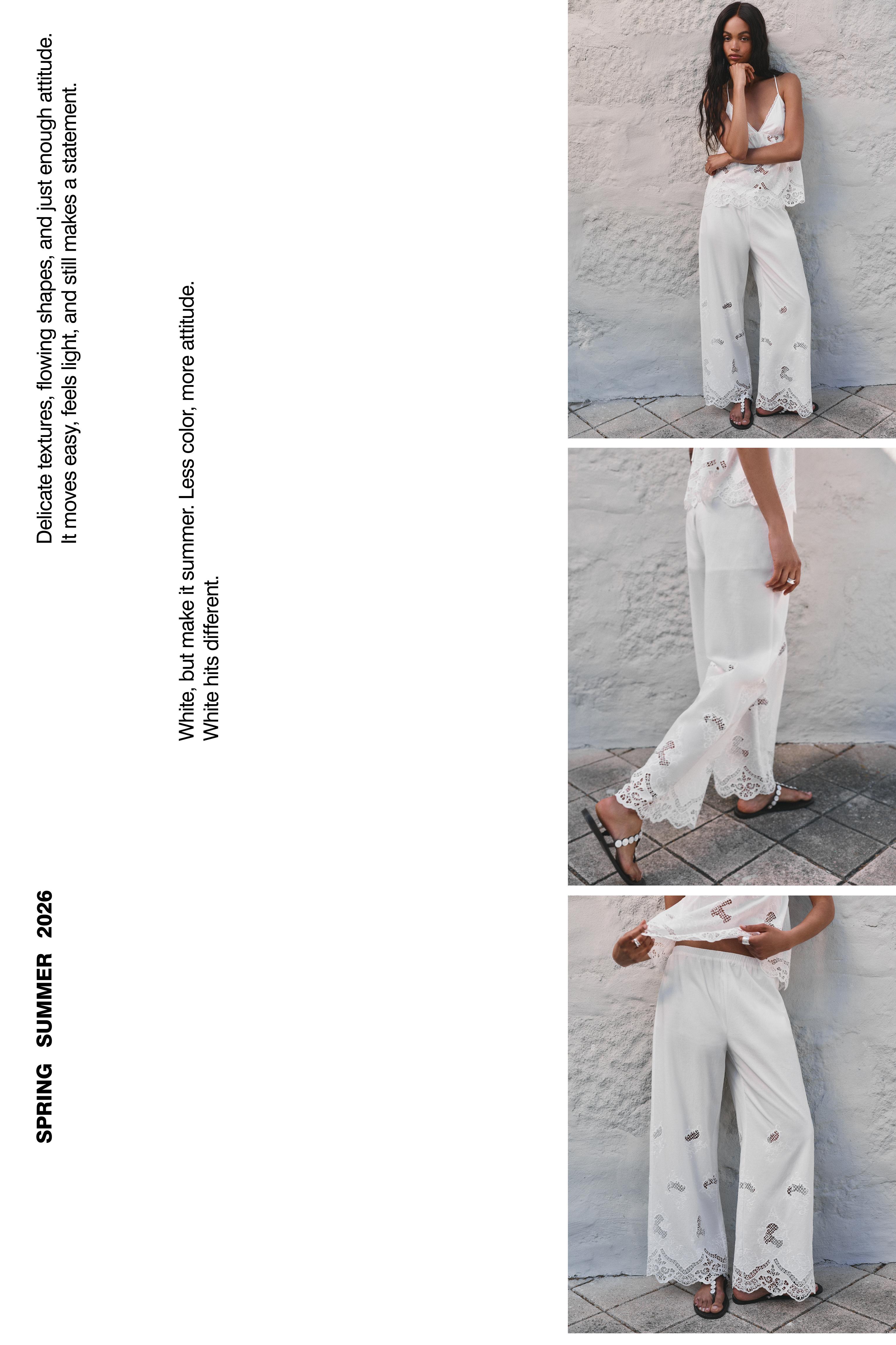 White trousers with Swiss embroidery — White