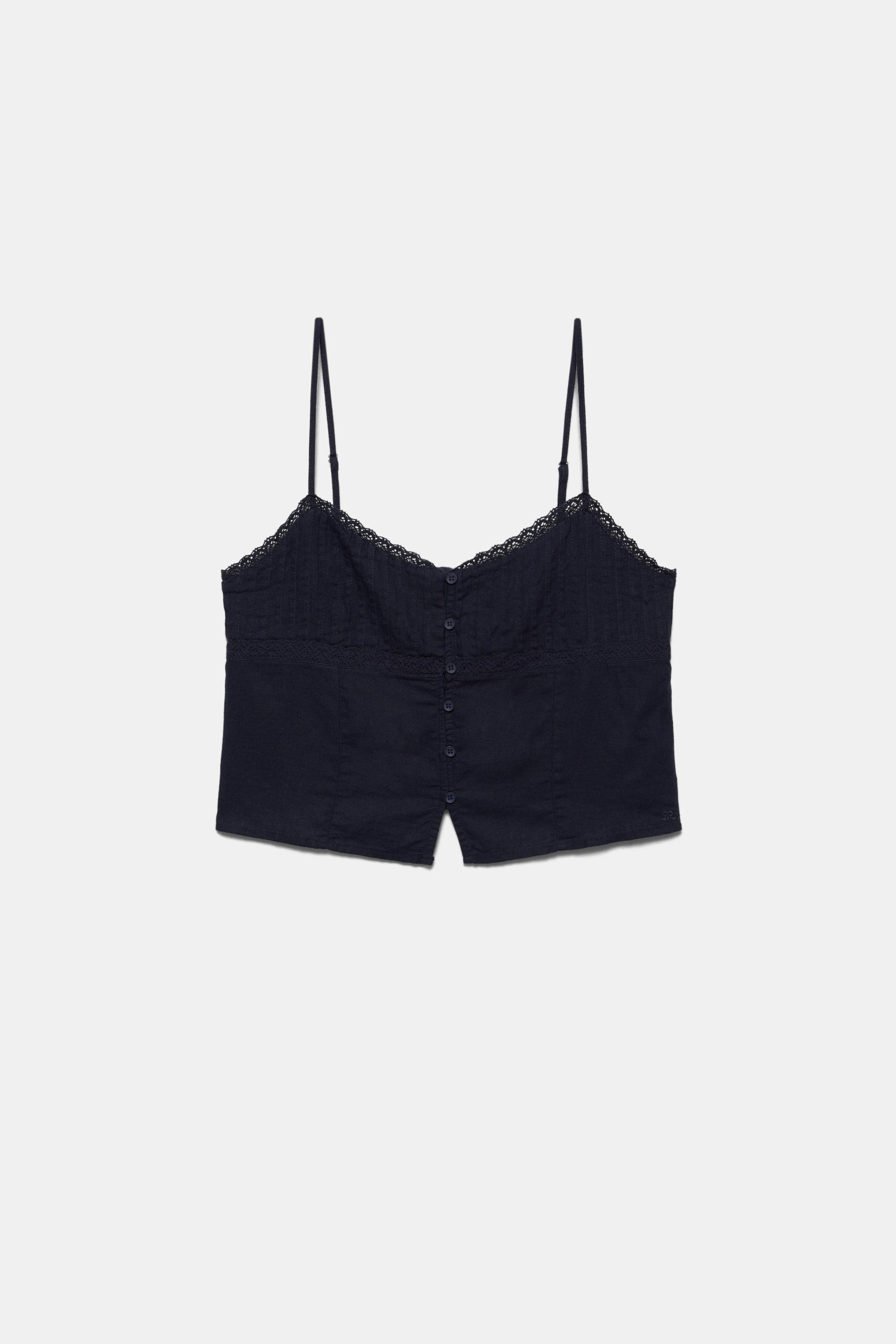 Linen blend camisole top — Navy