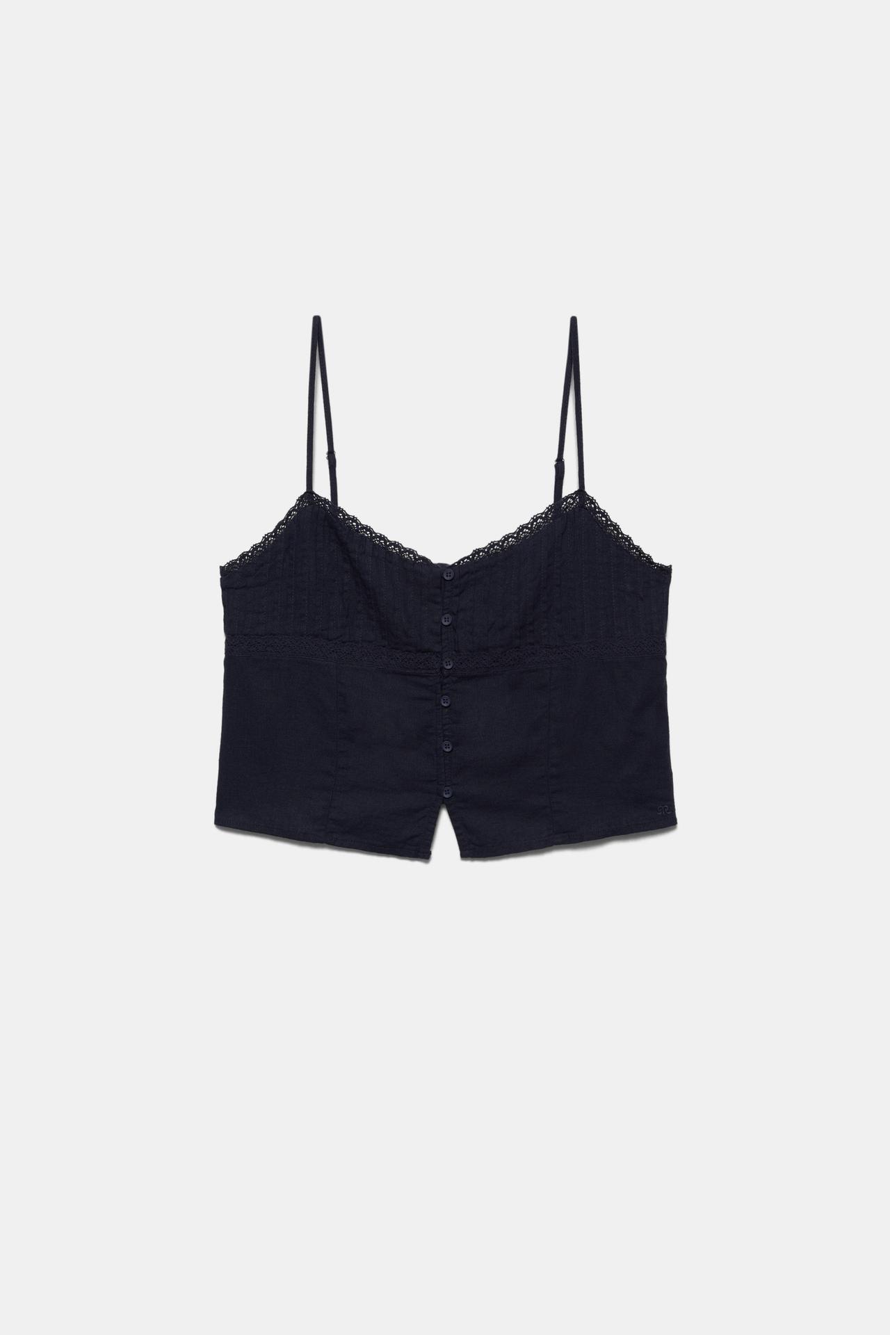 Linen blend camisole top — Navy