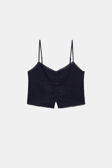 Linen blend camisole top — Navy 6