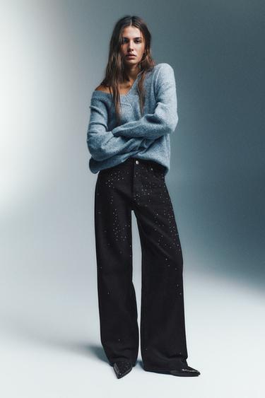 Straight-leg jeans with rhinestones — Black 1