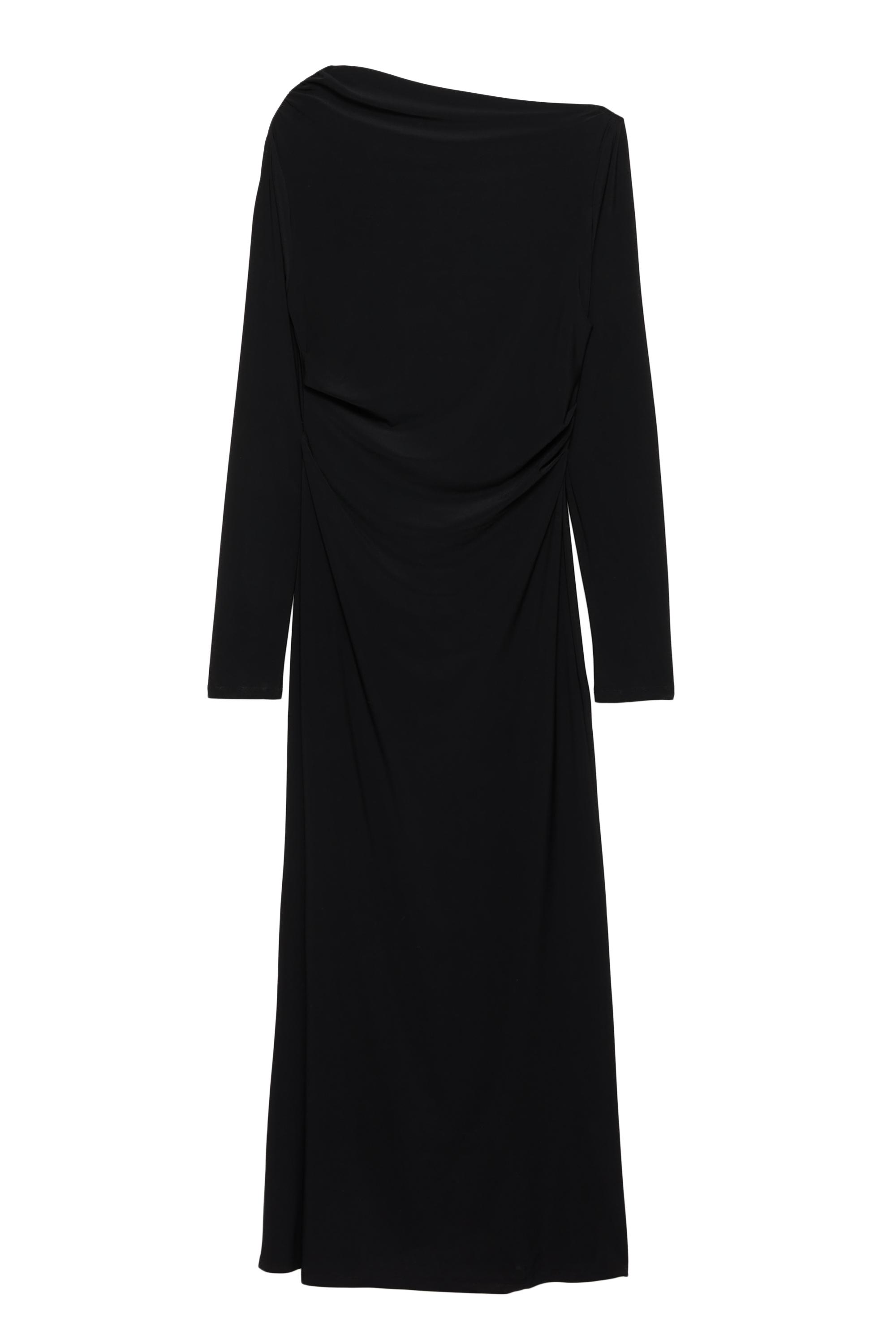 Drape detaylı yumuşak midi elbise - Görsel 2