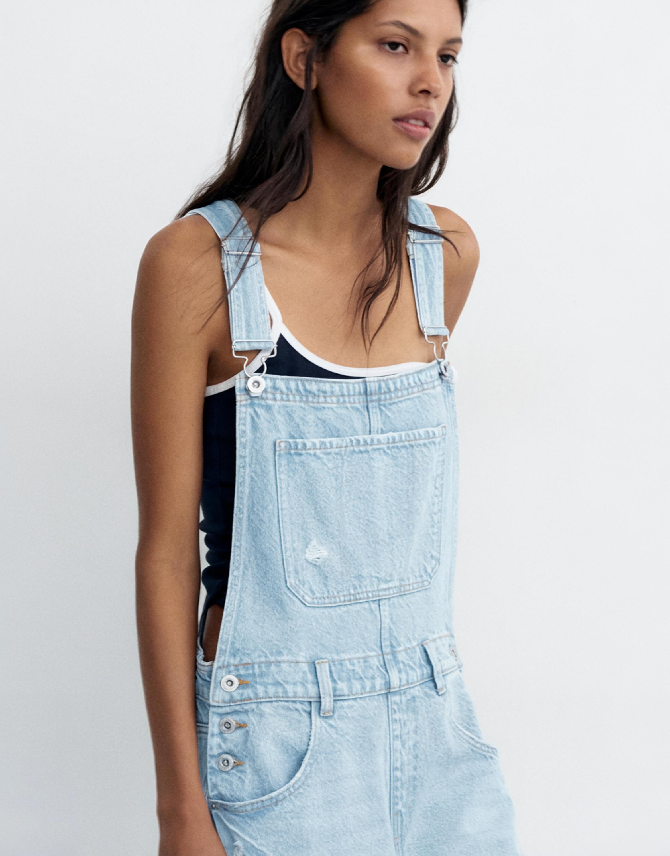 Long denim dungarees — Pale blue