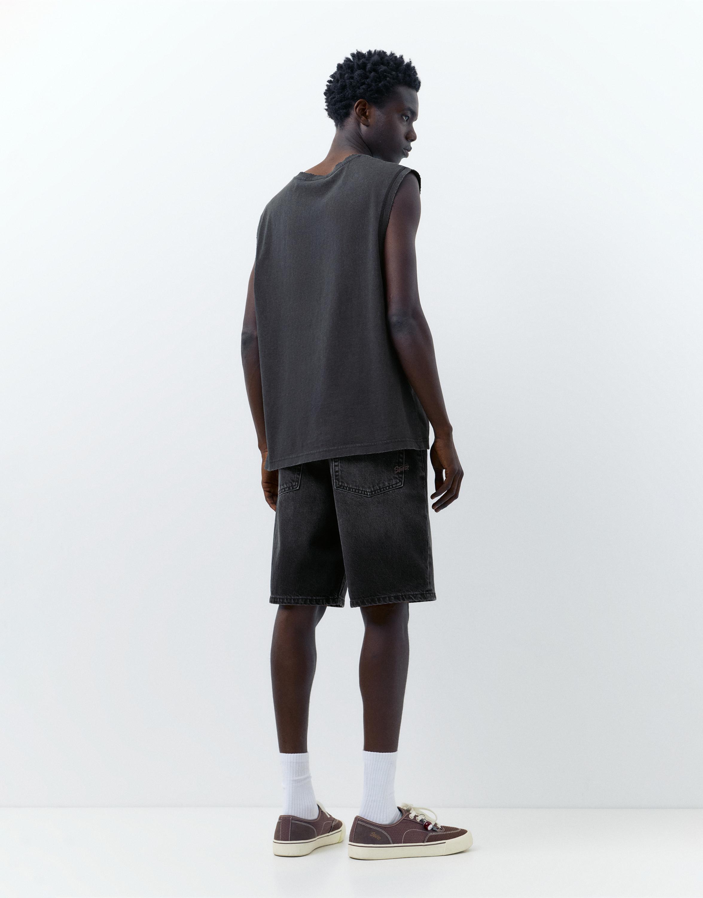 Baggy denim Bermuda shorts — Faded black