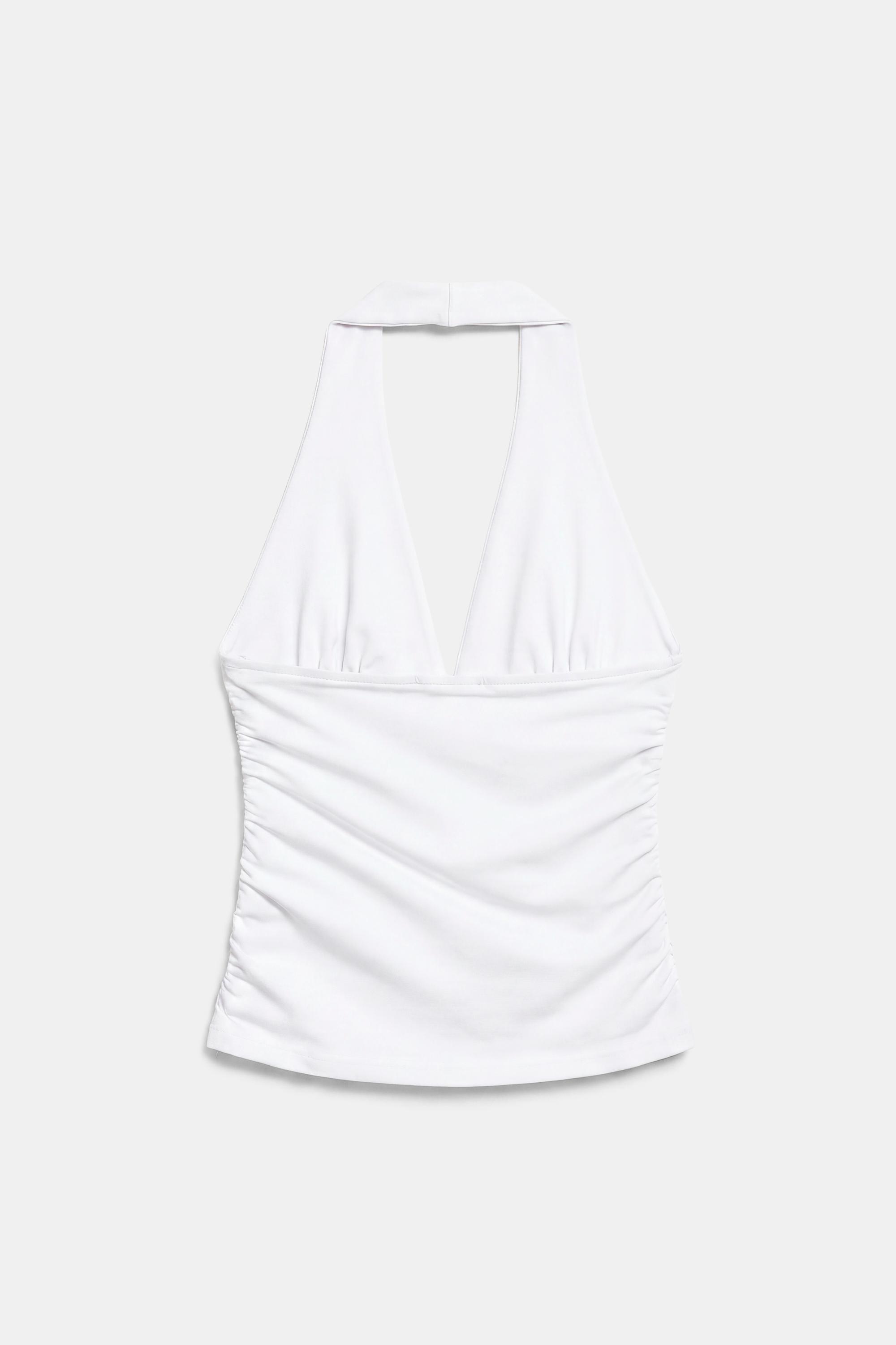 Halter neck top with gathering — White